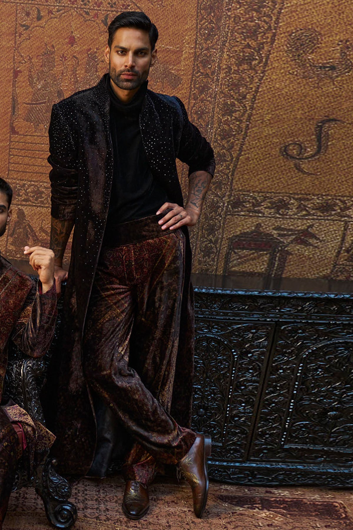 Printed Velvet Sherwani Set