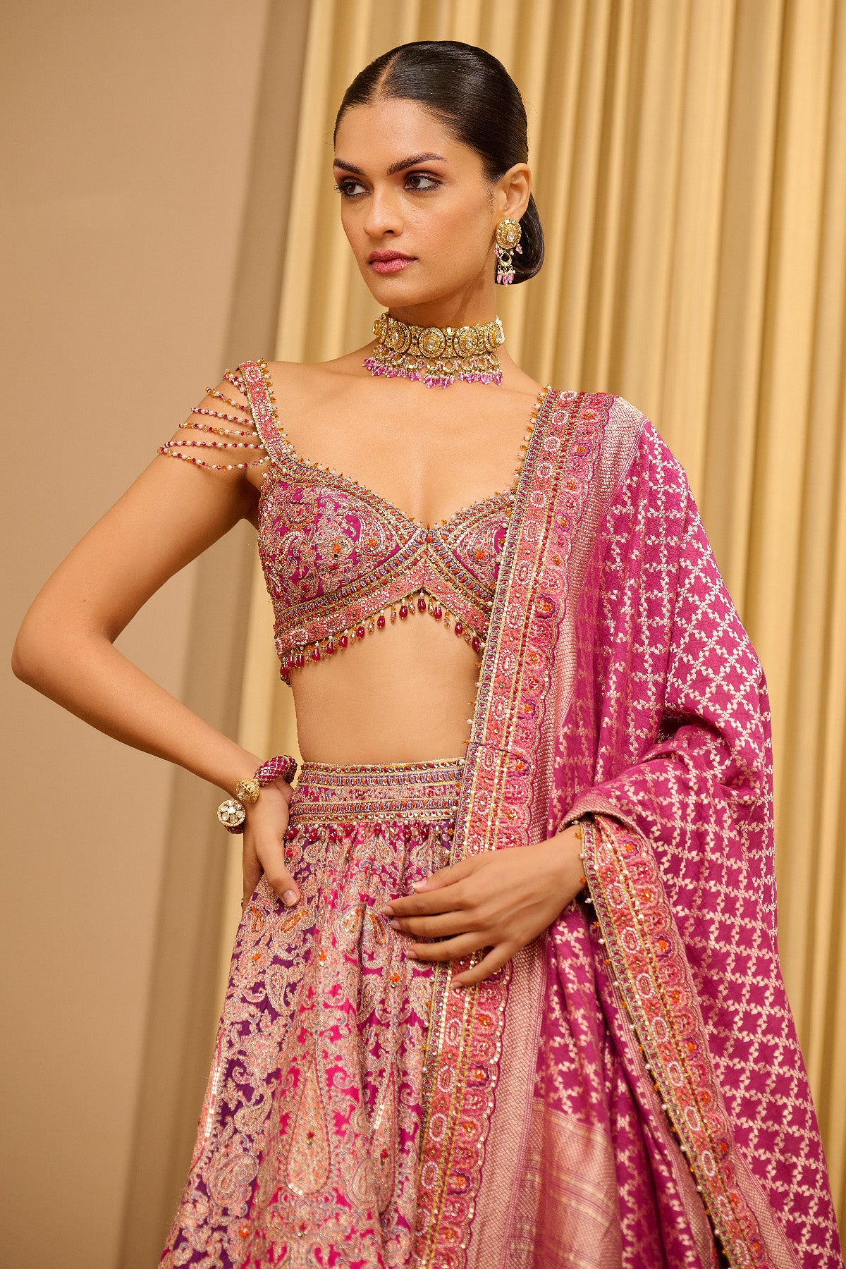 Signature Hand Embroidered Kashida Paisley Lehenga