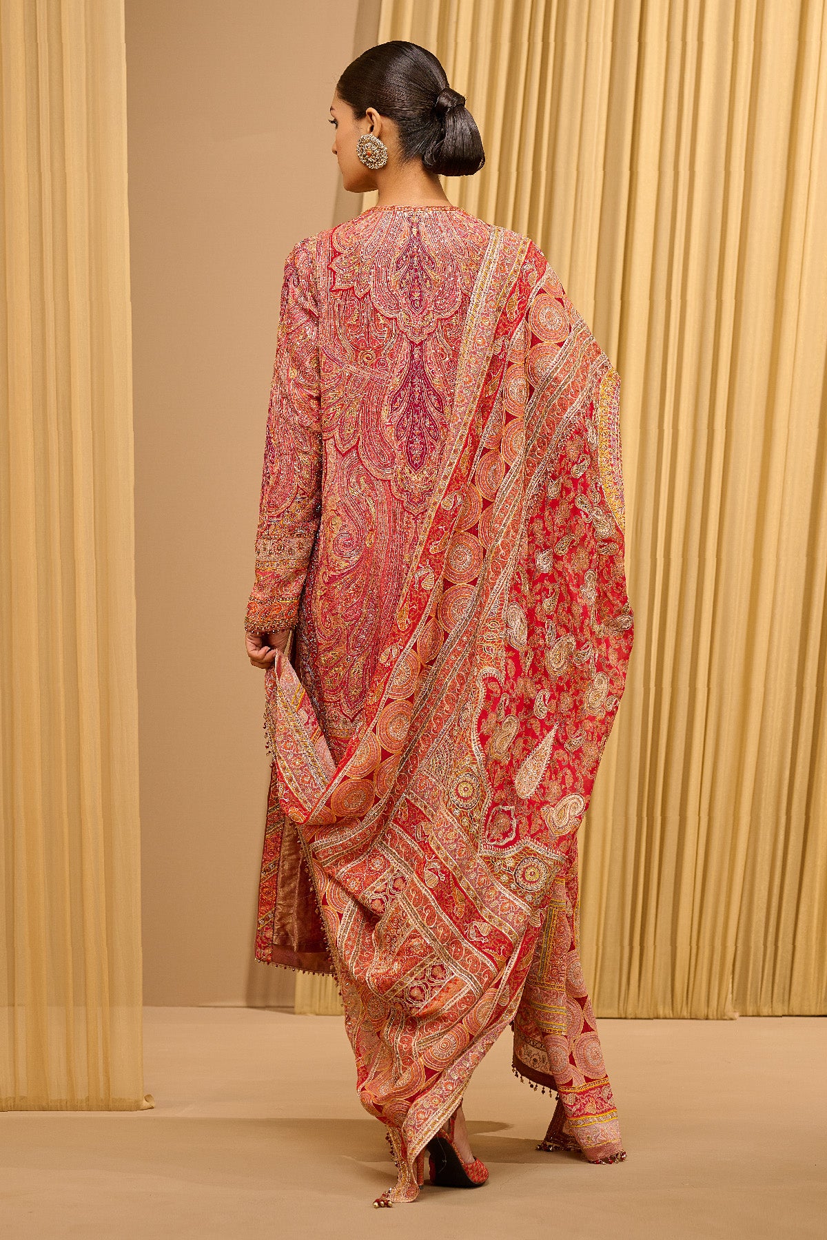 Hand Embroidered Kashida Paisley Kurta Churidar Set