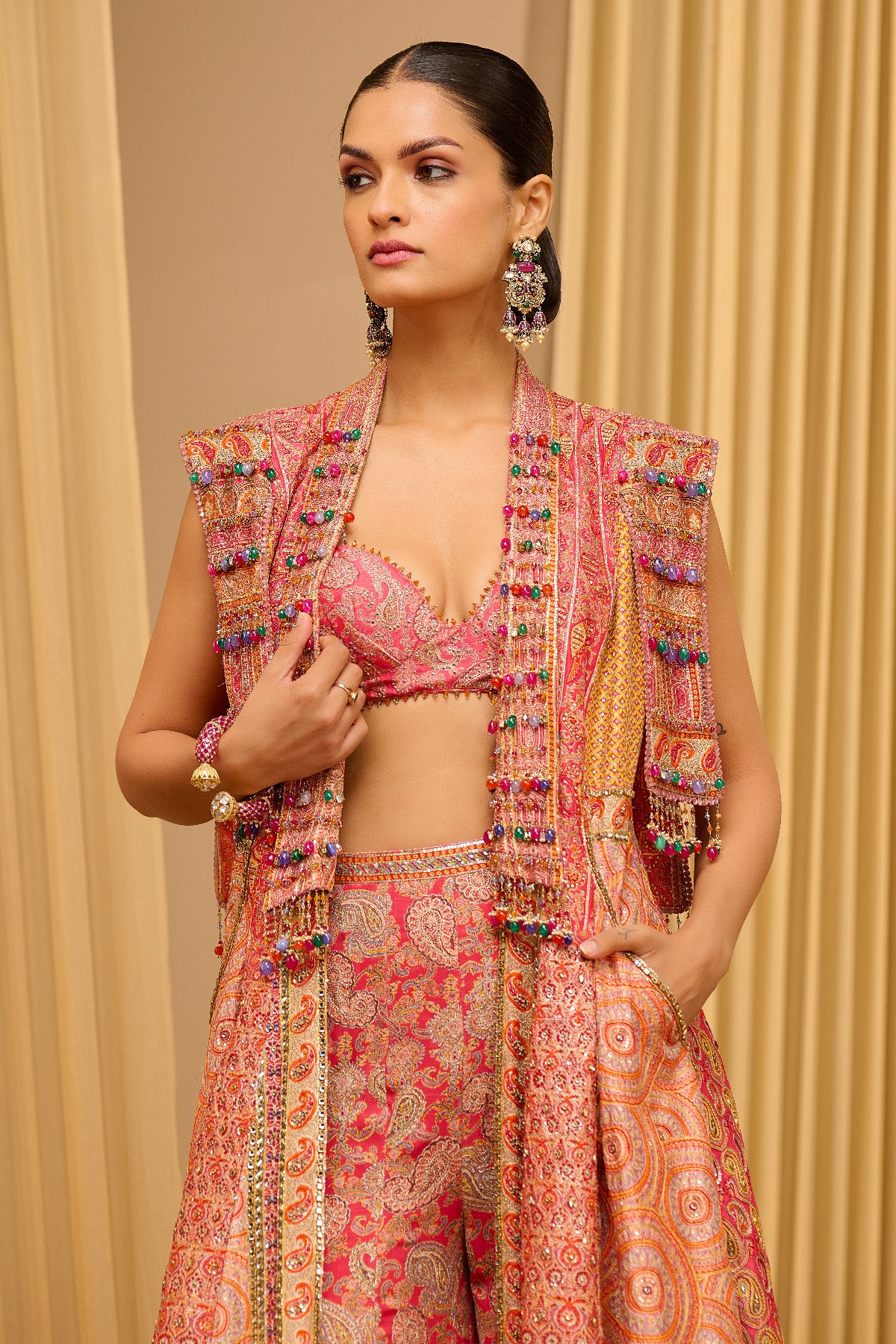 Hand Embroidered Kashida Jacket & Sharara
