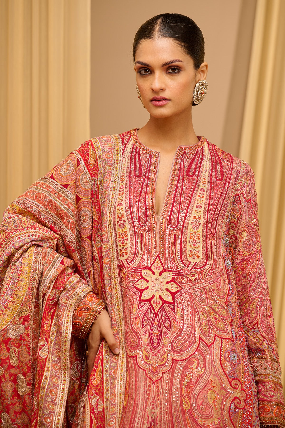 Hand Embroidered Kashida Paisley Kurta Churidar Set