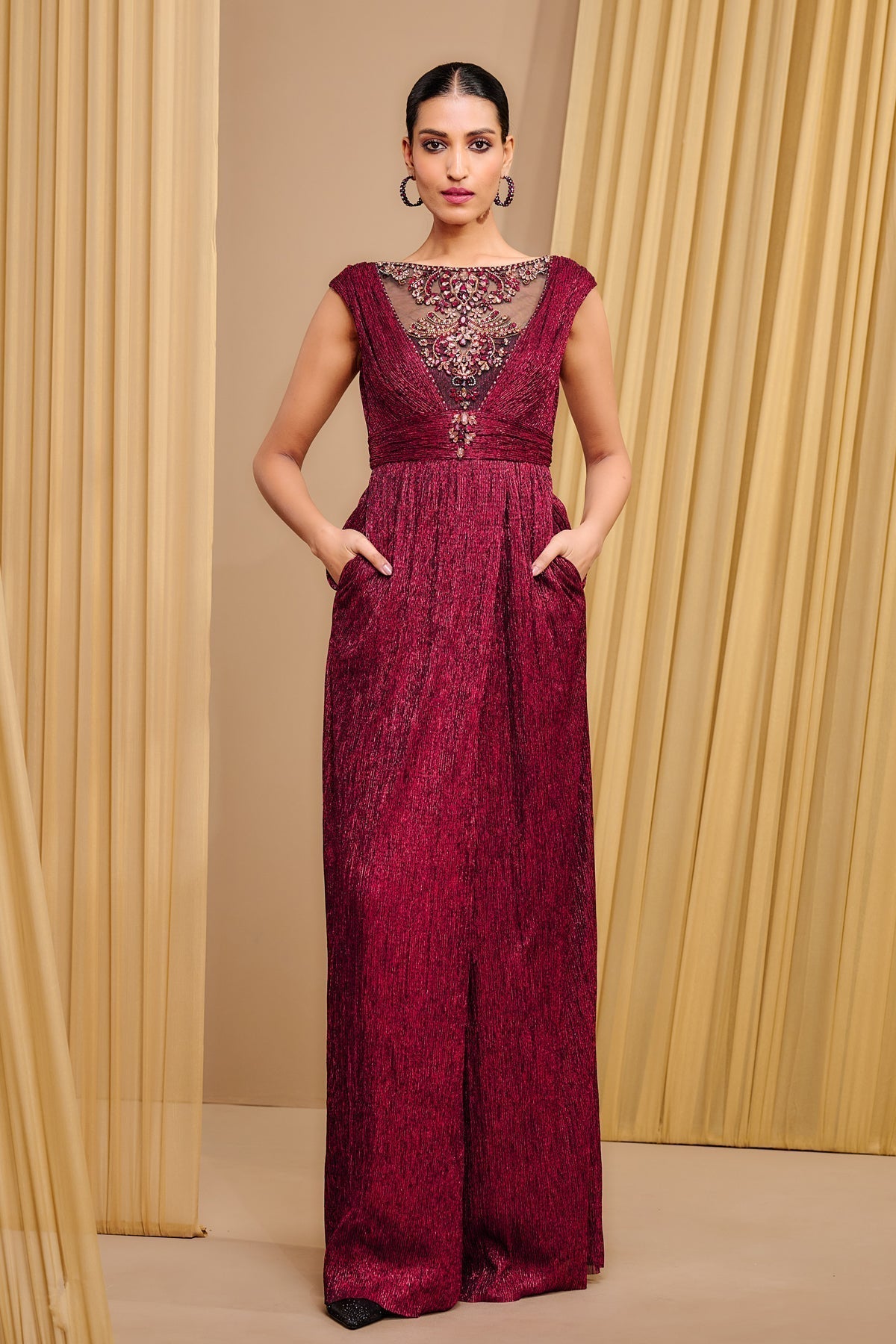 Delayed Checkout Signature Crinkle Jewel Jumpsuit