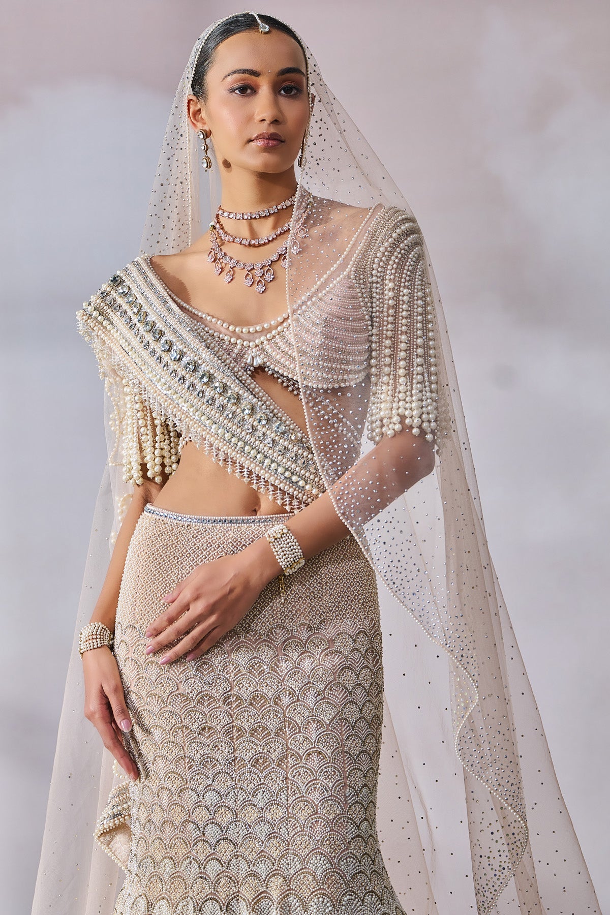 Blouse Dupatta Lehenga With Trail And Border (As Sample) Veil