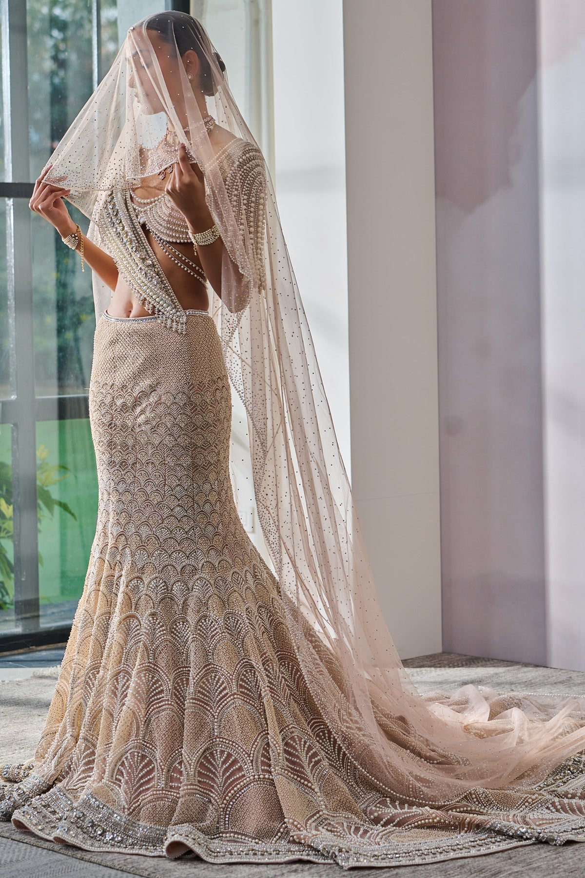 Blouse Dupatta Lehenga With Trail And Border (As Sample) Veil