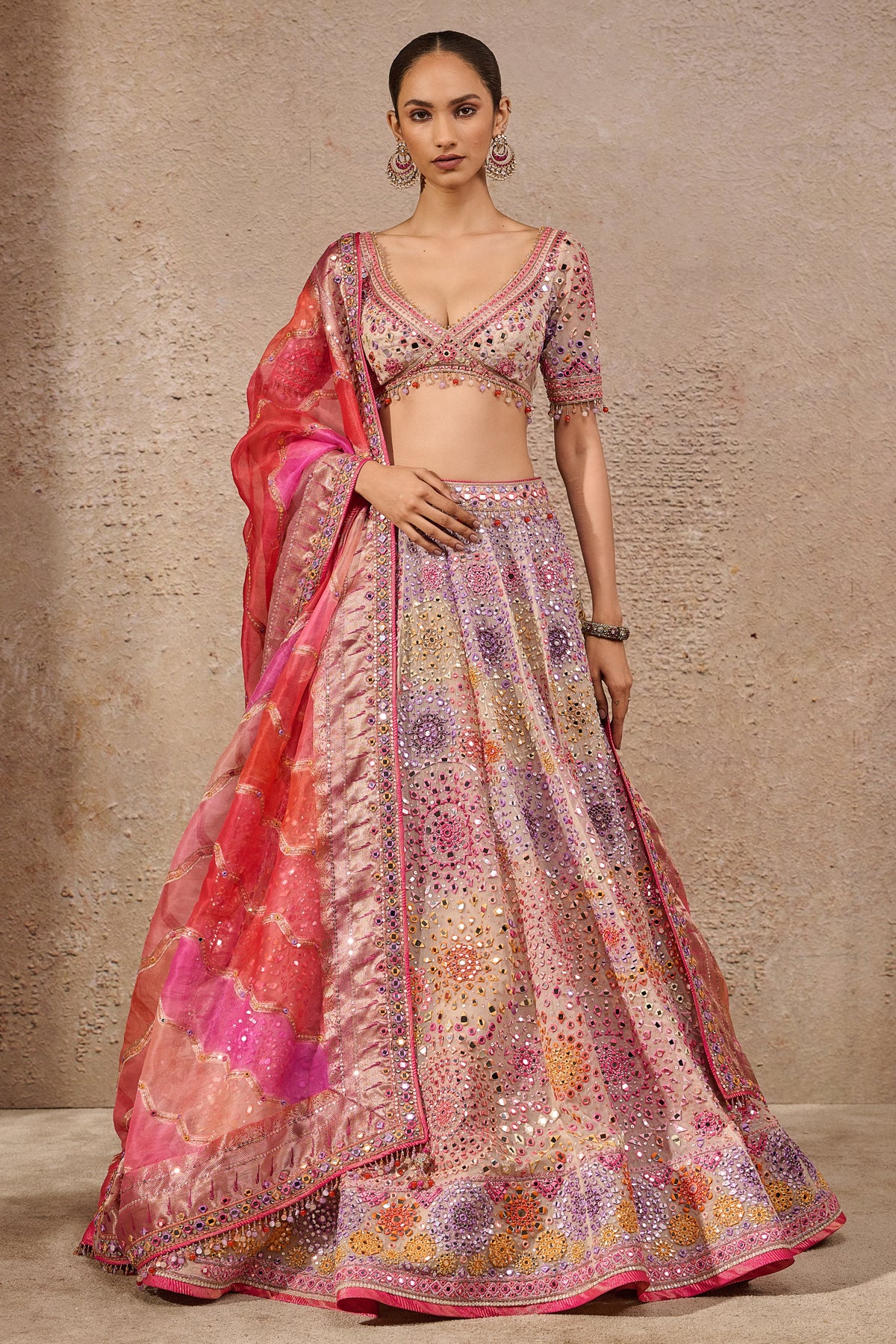 Hand Embroidered Mirror Work Lehenga