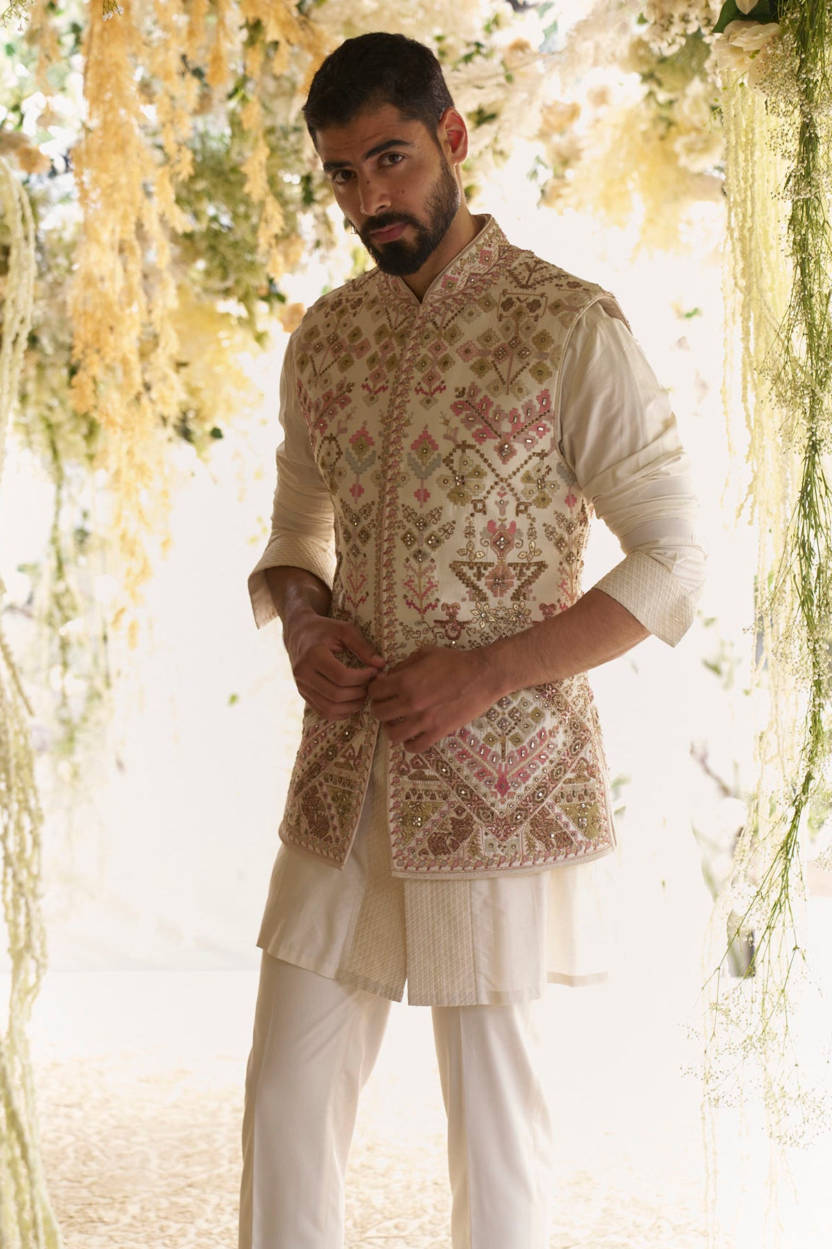 Velvet Waist Coat In Ivory