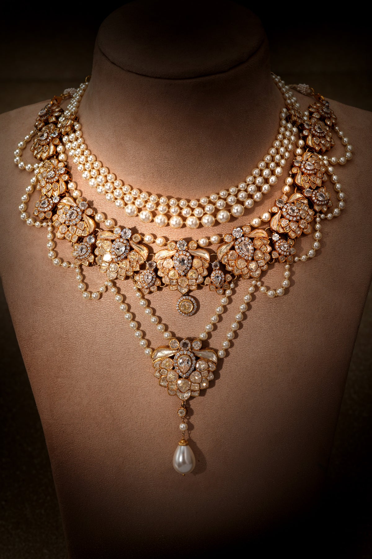 Draped Pearl Crystal Neckpiece