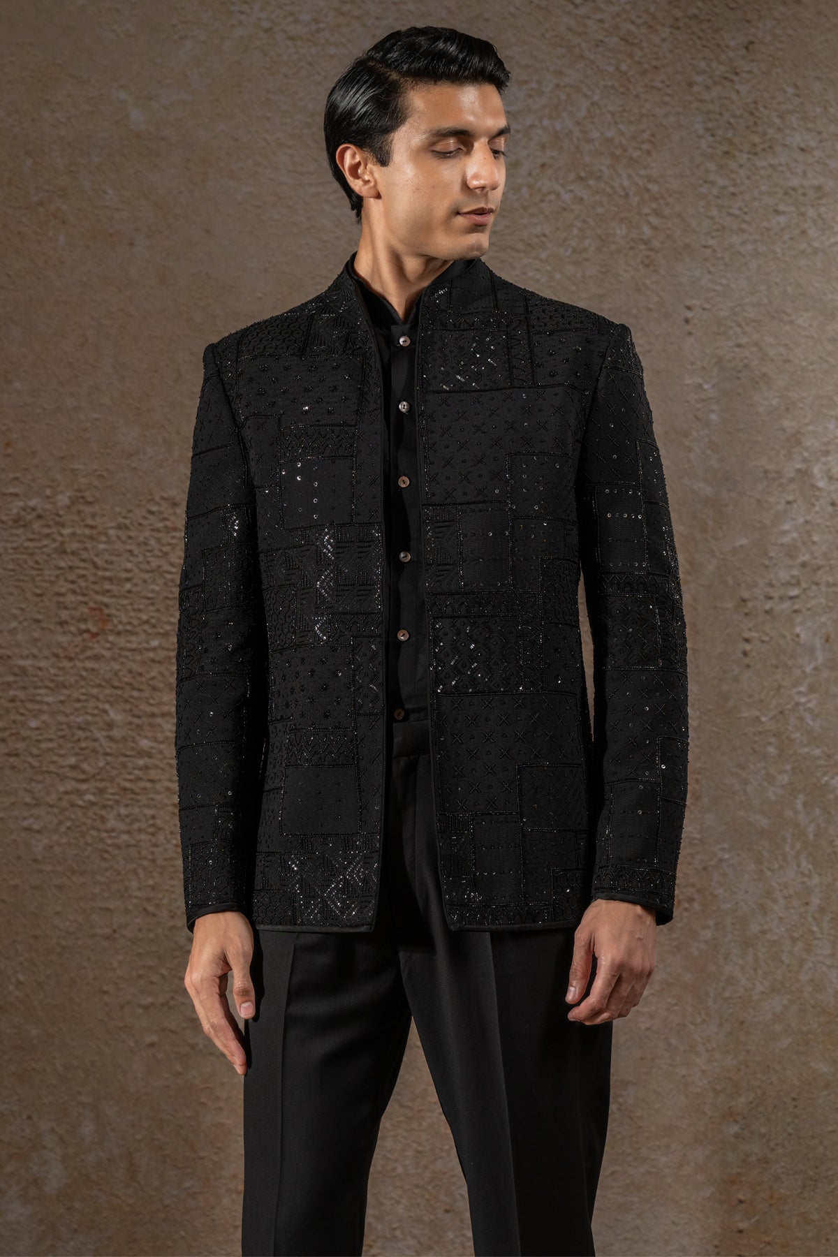 Geometric Embroidered Bandhgala Set