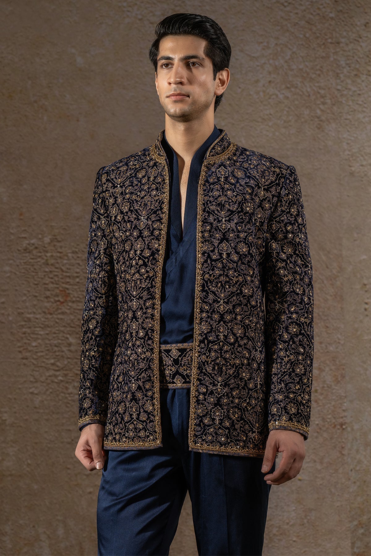 Antique Zardozi Velvet Bandhgala Set