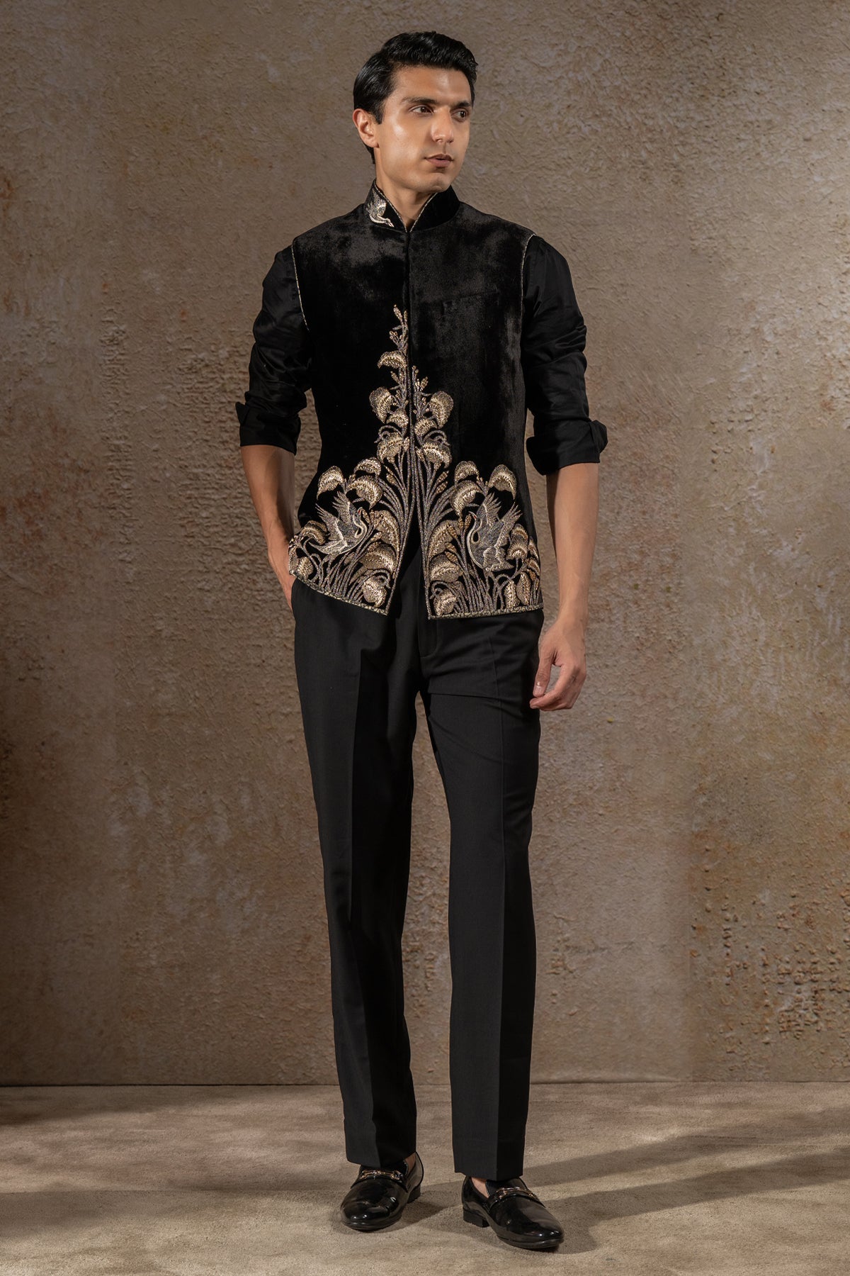 Hand- Embroidered Velvet Waistcoat Set