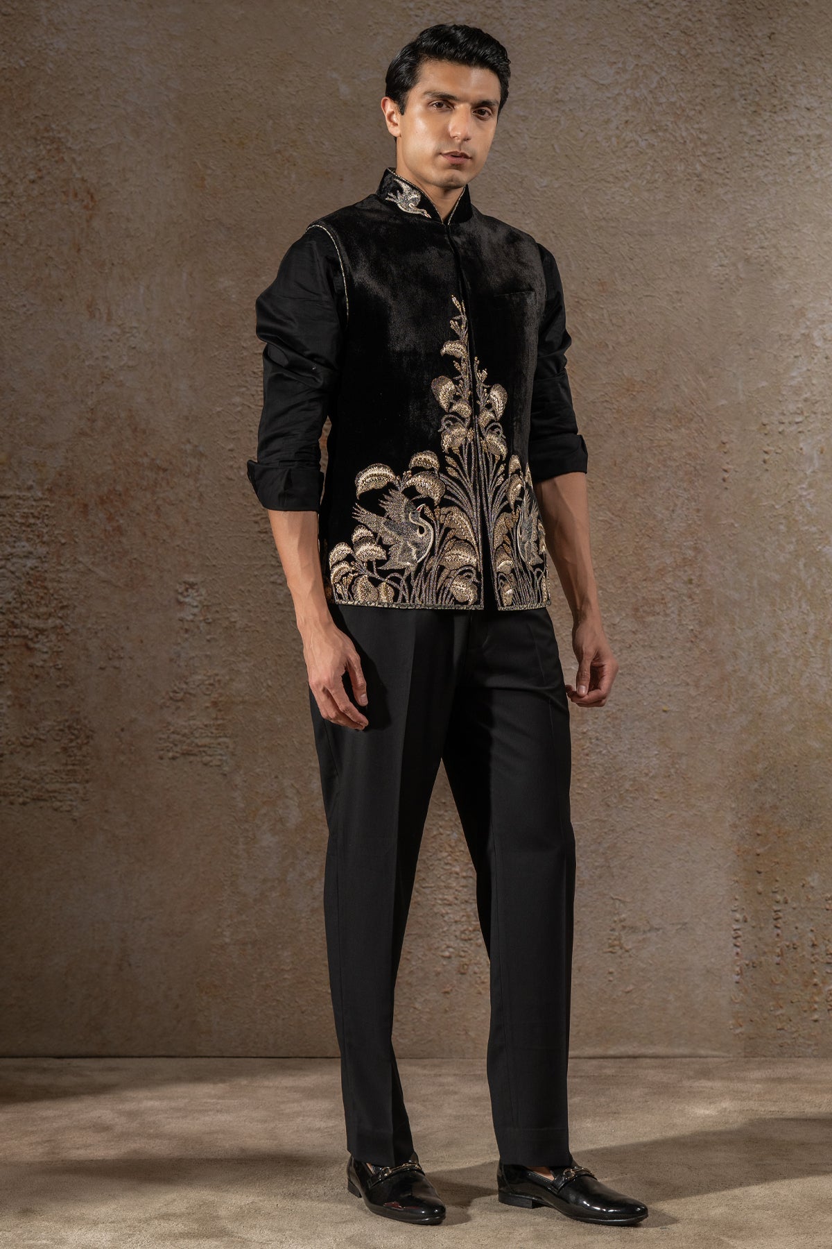 Hand- Embroidered Velvet Waistcoat Set