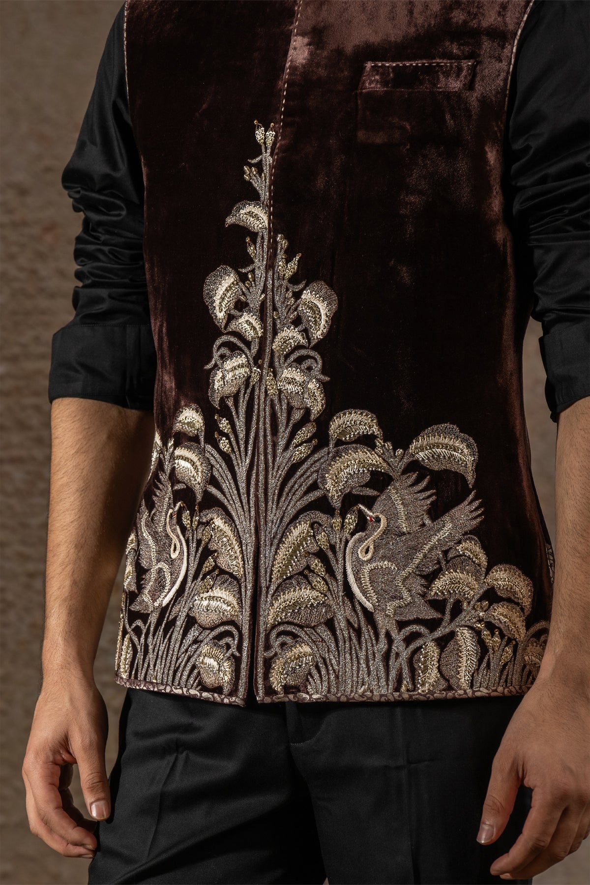 Hand- Embroidered Velvet Waistcoat Set