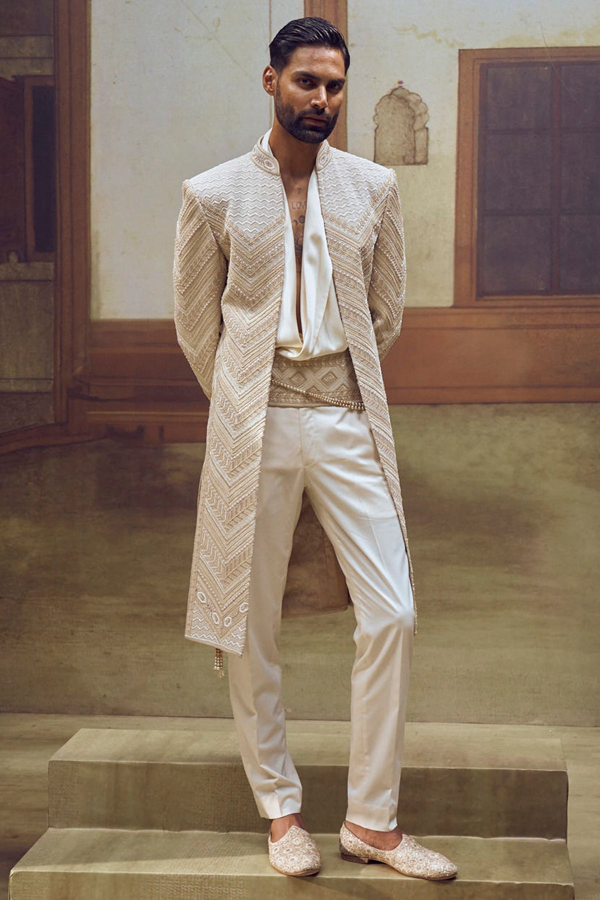 Accessorised Ivory Sherwani Set