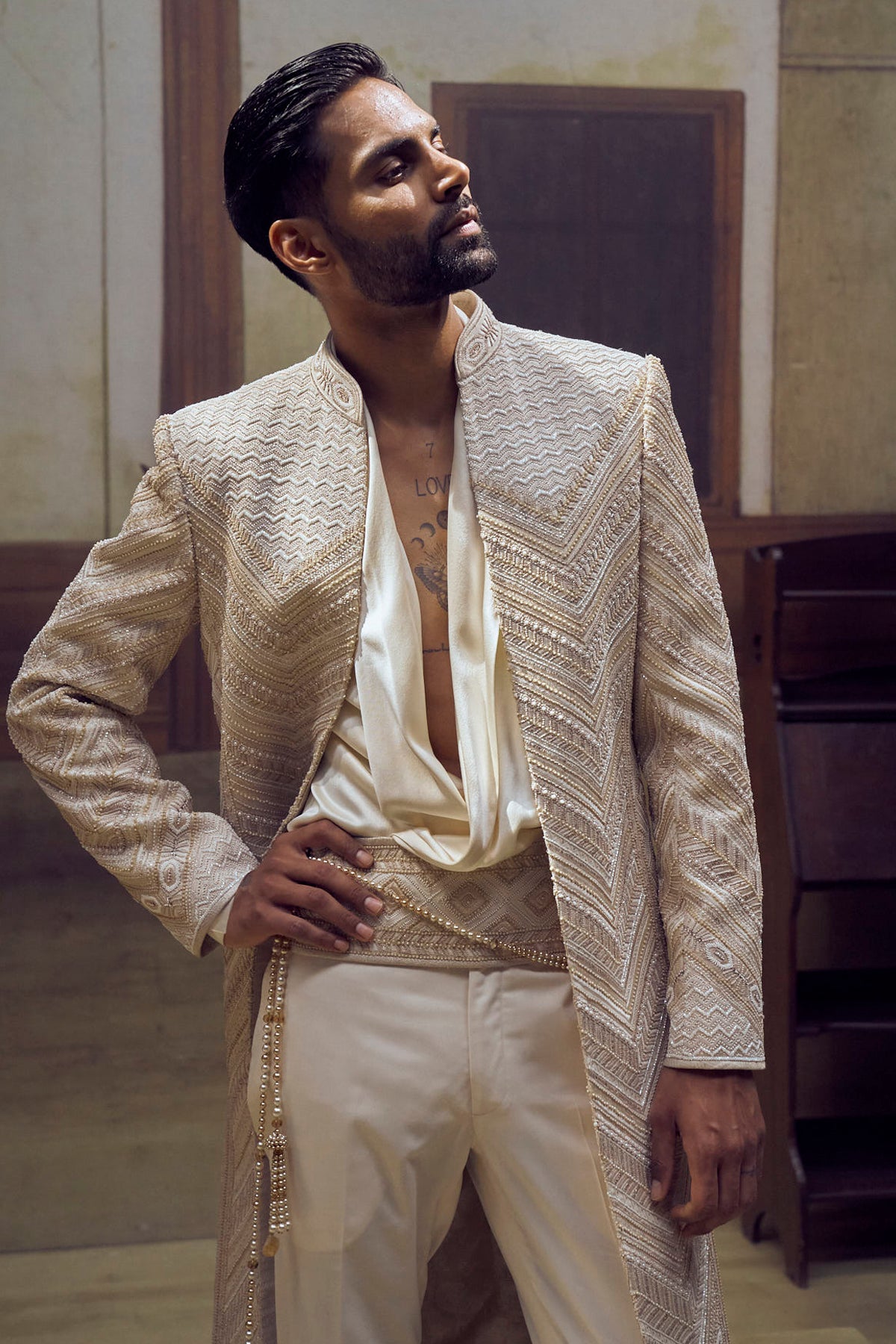 Accessorised Ivory Sherwani Set
