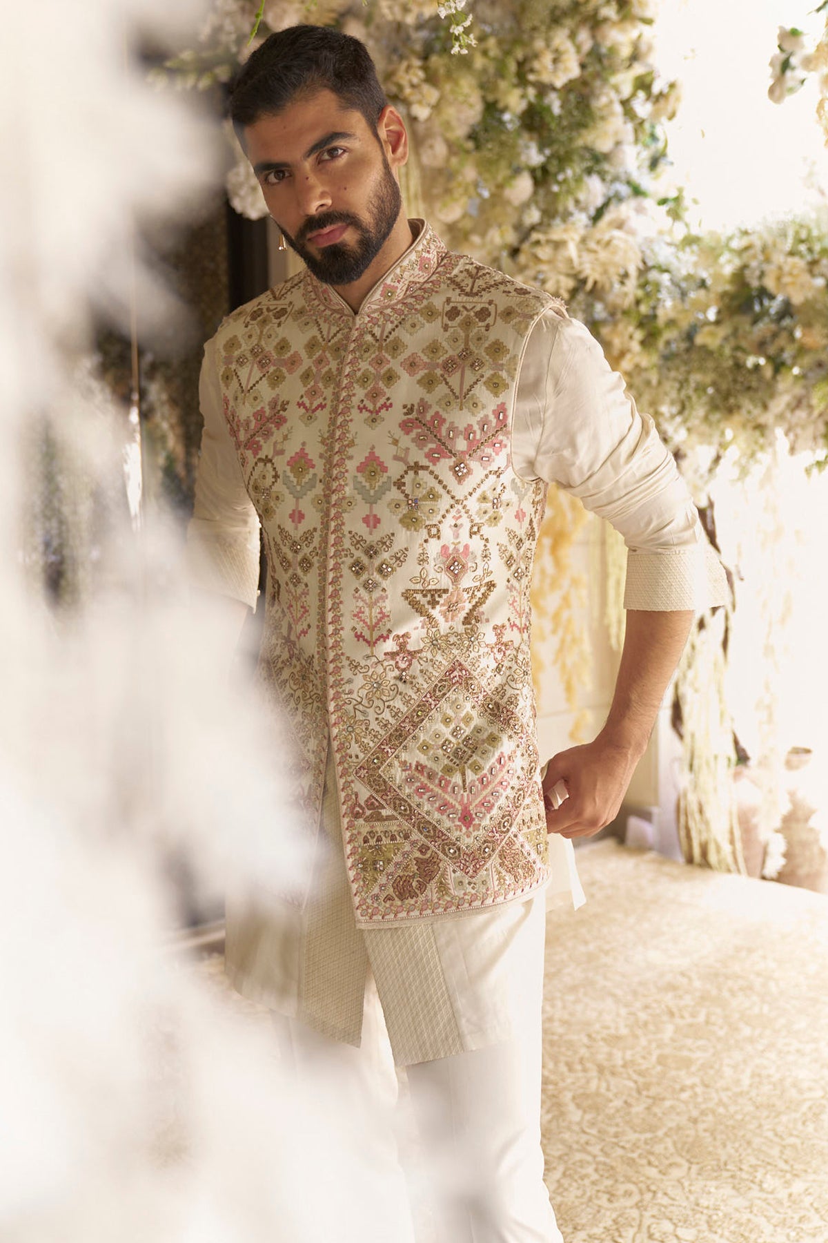 Velvet Waist Coat In Ivory