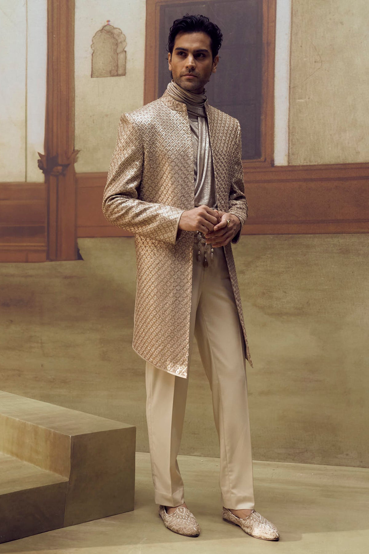 Ivory Gold Sherwani Set