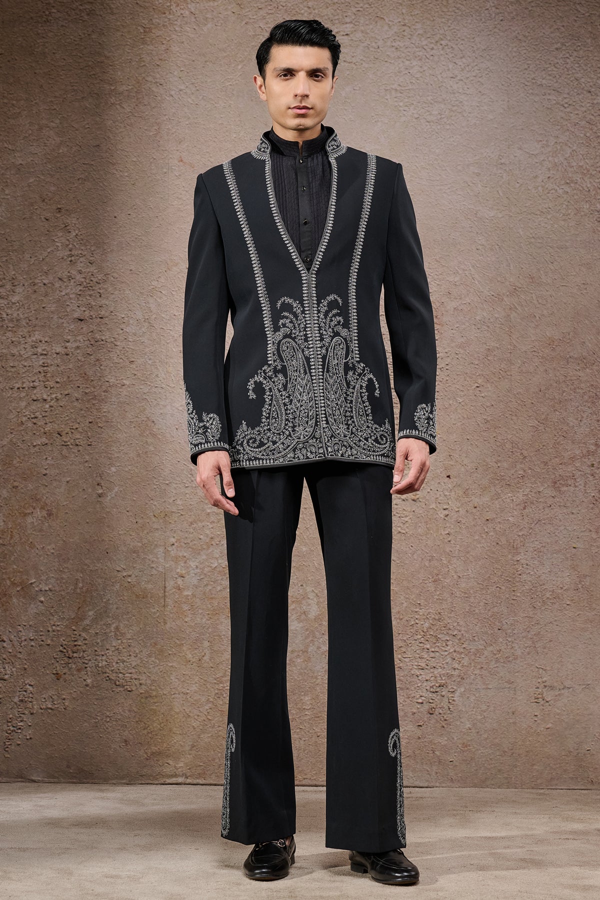 Pearl Embroidered Paisley Bandhgala Set