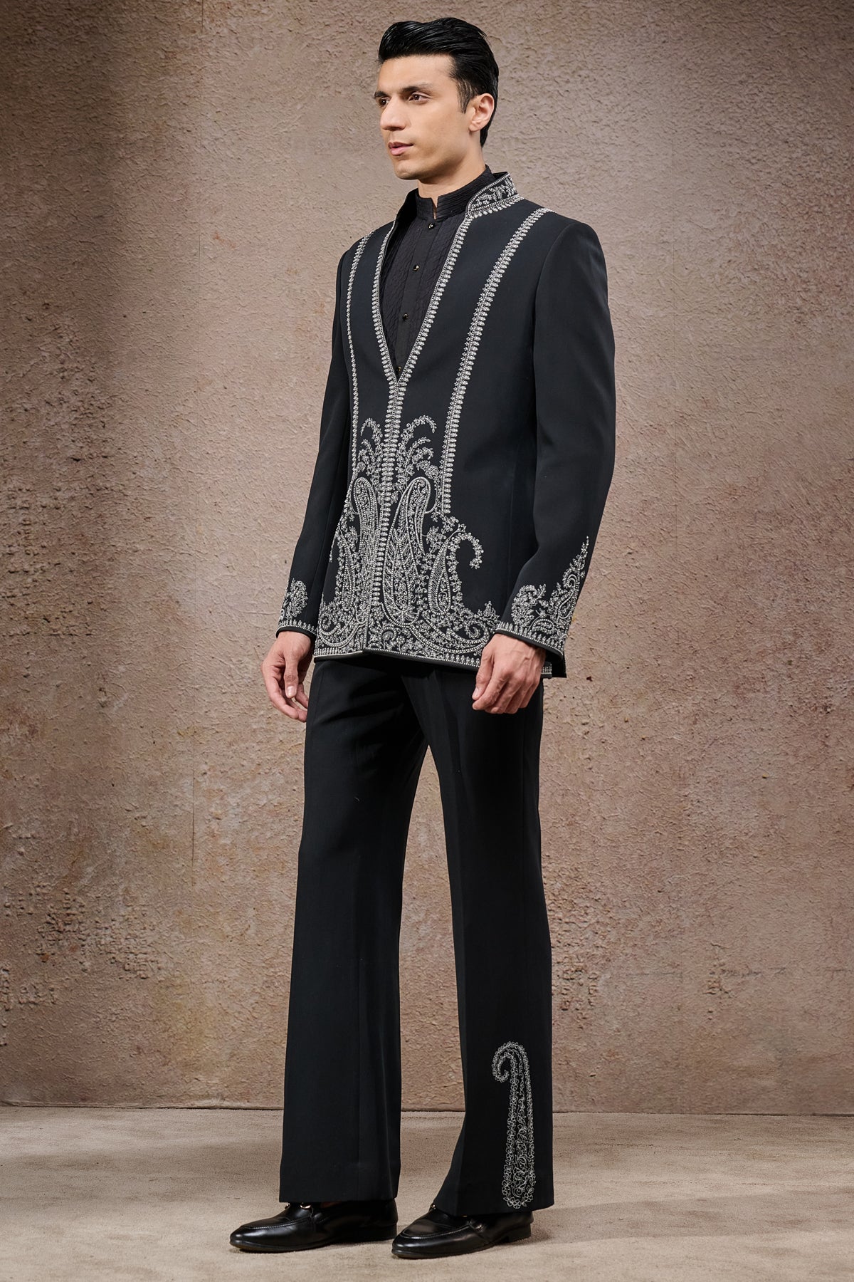 Pearl Embroidered Paisley Bandhgala Set