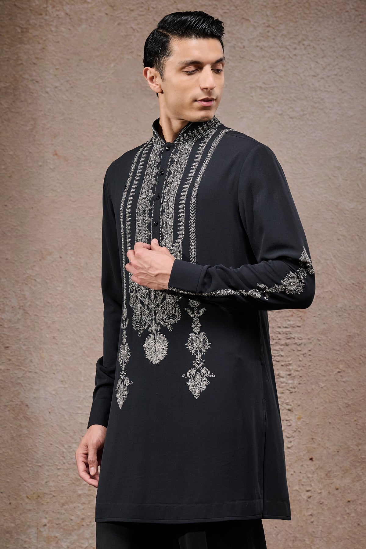Pearl Embroidered Short Kurta With Tousers