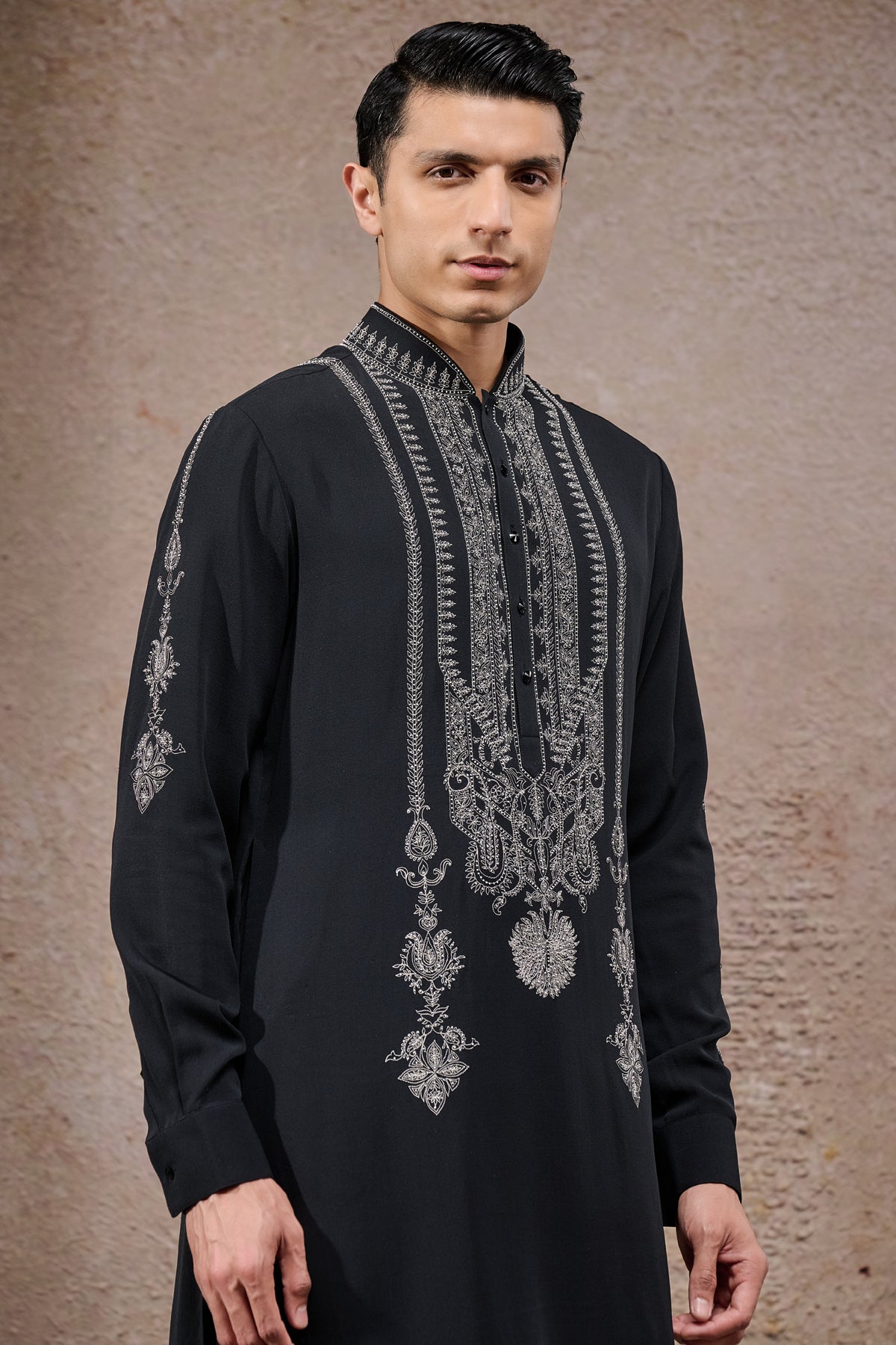 Pearl Embroidered Short Kurta With Tousers