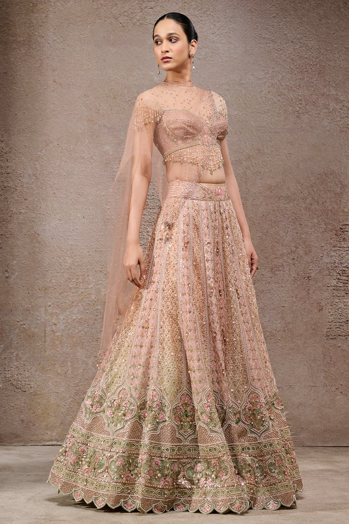 Mughal Embroidered Lehenga With Drape