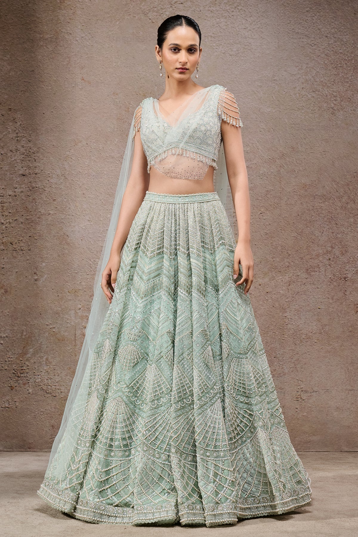 Geometric Embroidered Lehenga With Drape