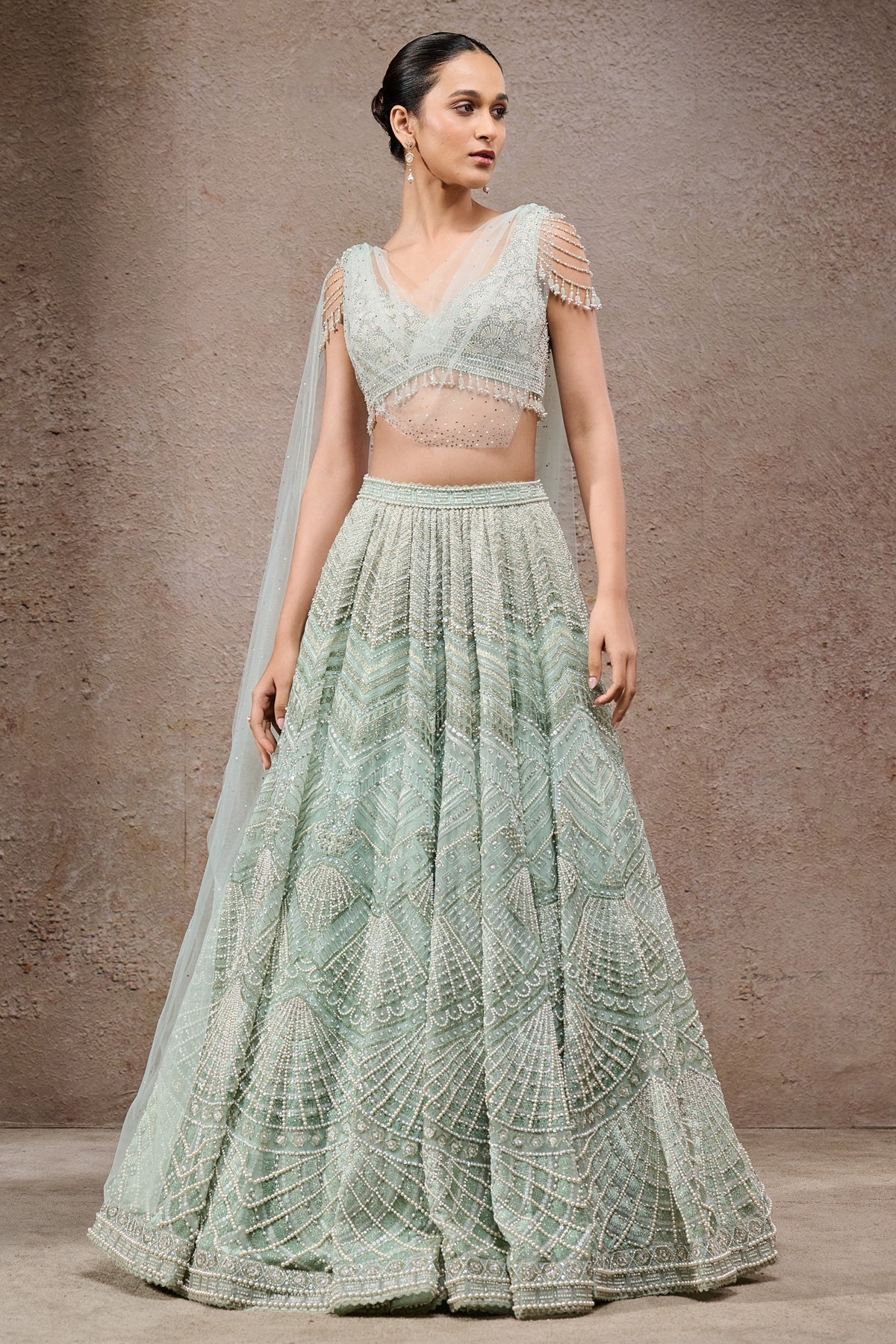 Geometric Embroidered Lehenga With Drape