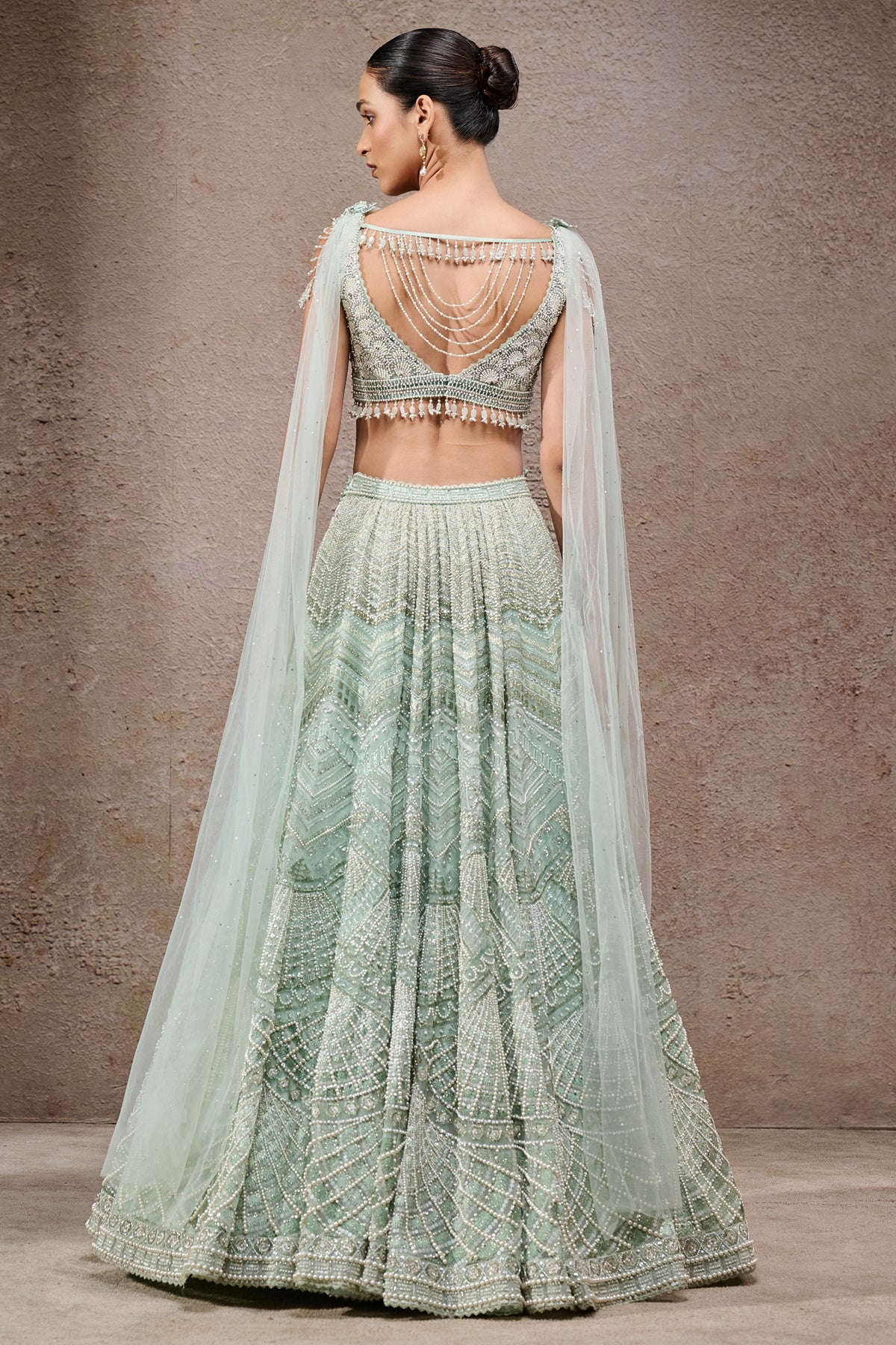 Golden Light Geometric Embroidered Lehenga With Drape