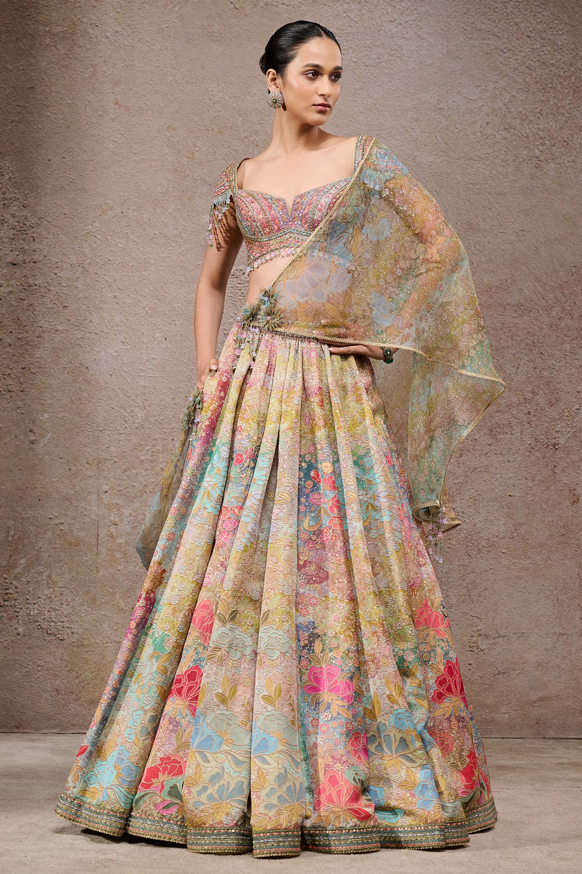 Floral Printed Lehenga With Scarf