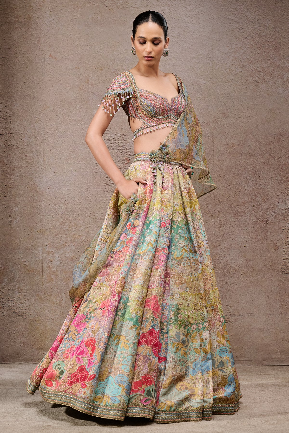 Floral Printed Lehenga With Scarf