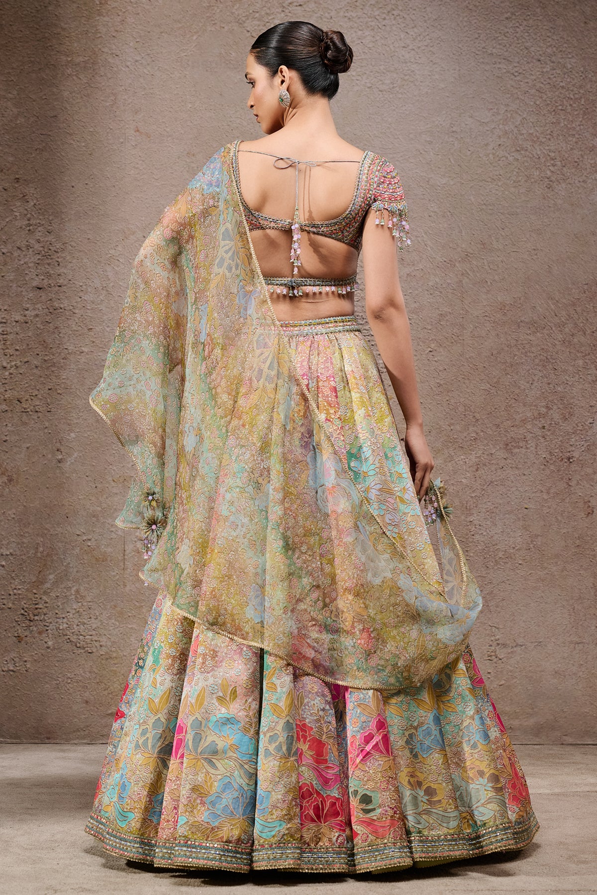 Golden Light Floral Printed Lehenga With Scarf