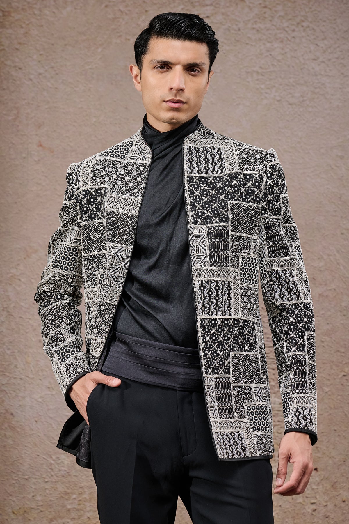 Geometric Embroidered Bandhgala Set