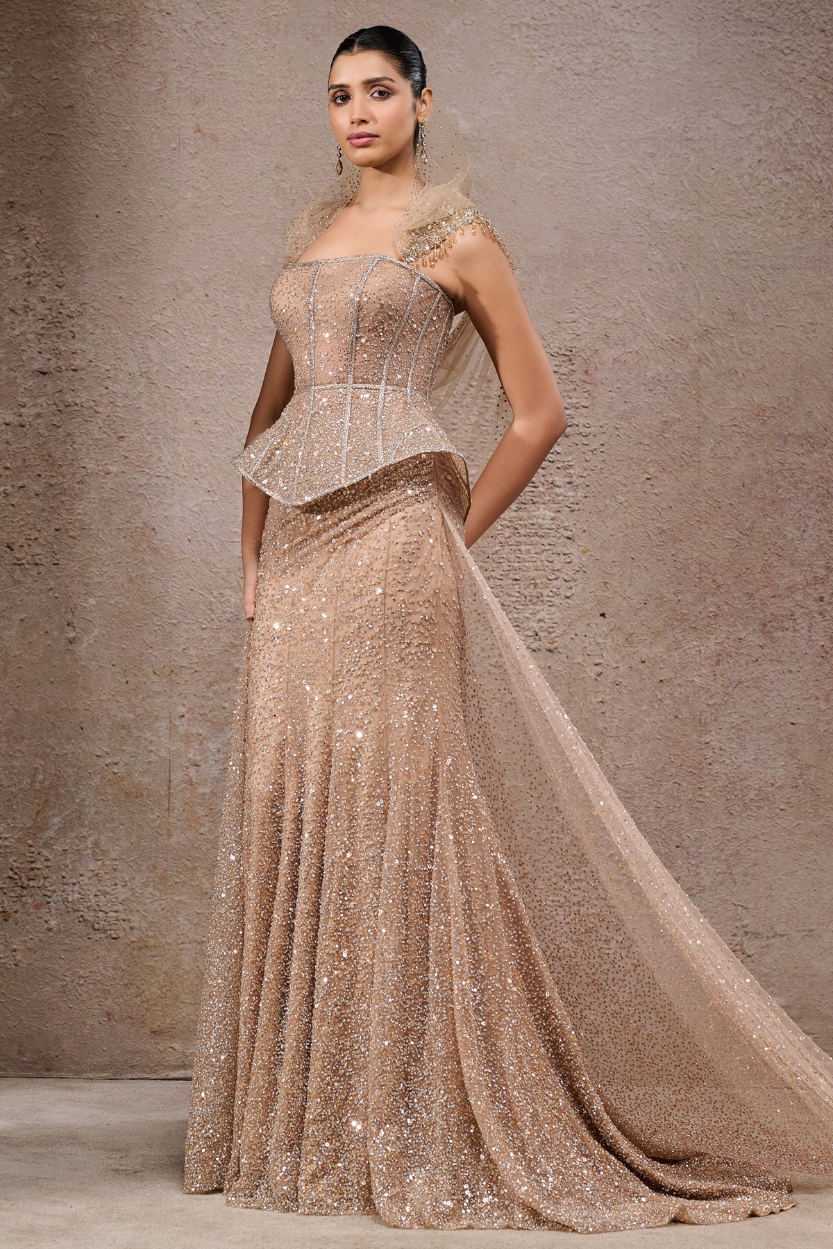 Crystal & Sequin Embroidered Lehenga Saree