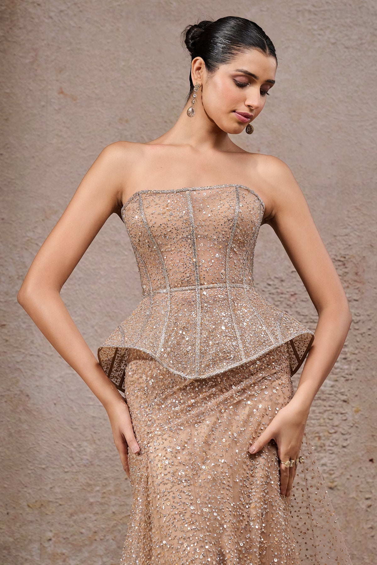 Crystal & Sequin Embroidered Lehenga Saree