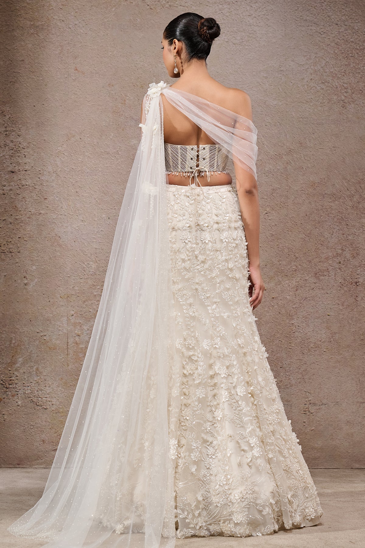 Golden Light Pearl Embroidered Lehenga Saree