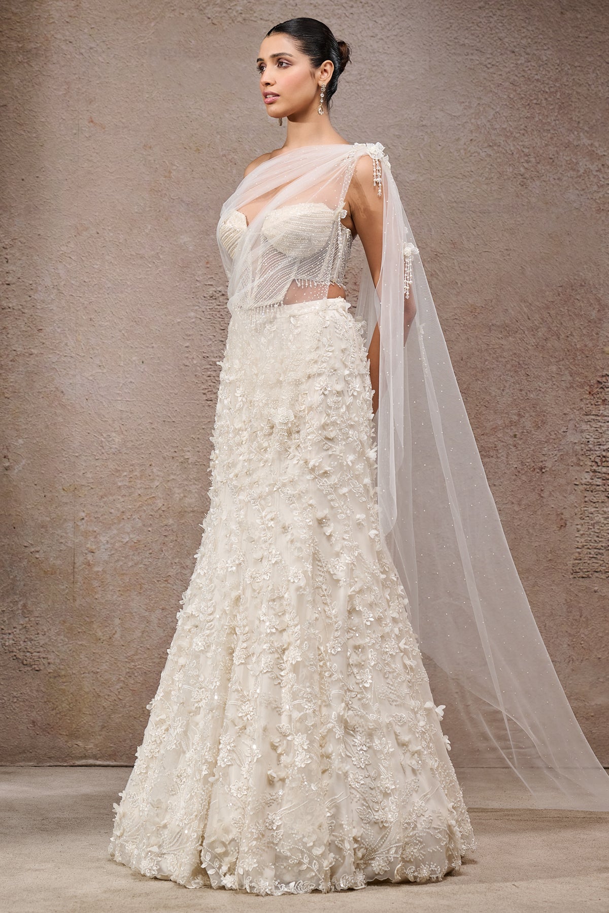 Pearl Embroidered Lehenga Saree