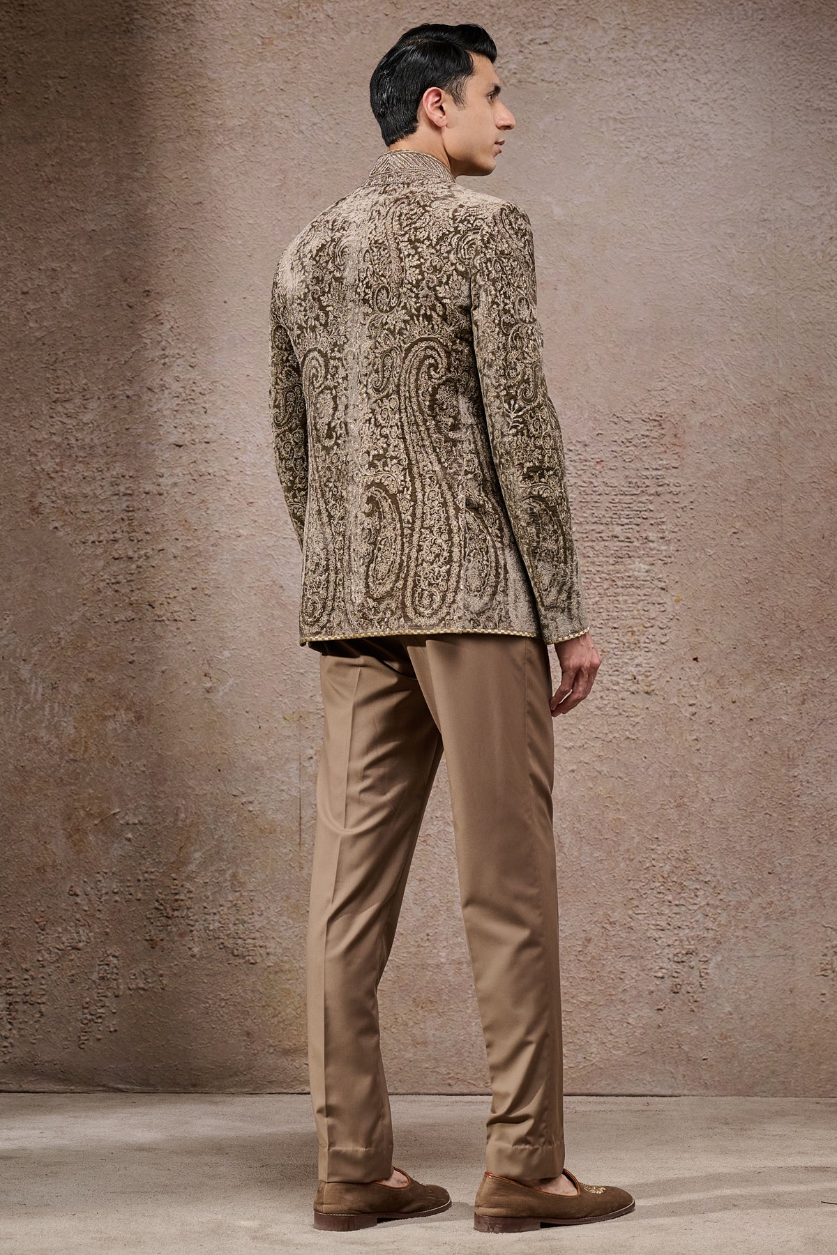 Paisley Embroidered Velvet Bandhgala Set