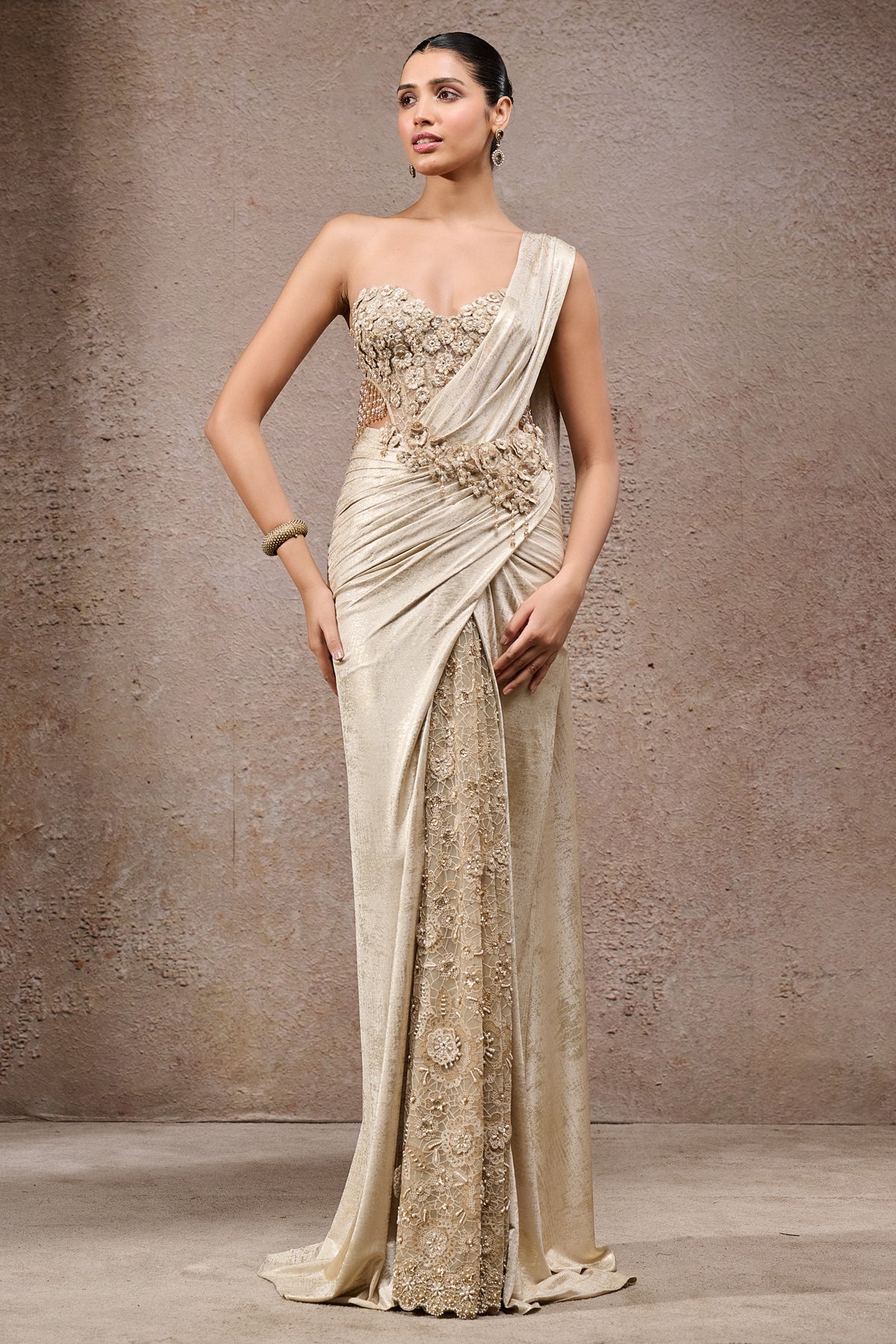 Golden Light Draped Concept Saree & Corset