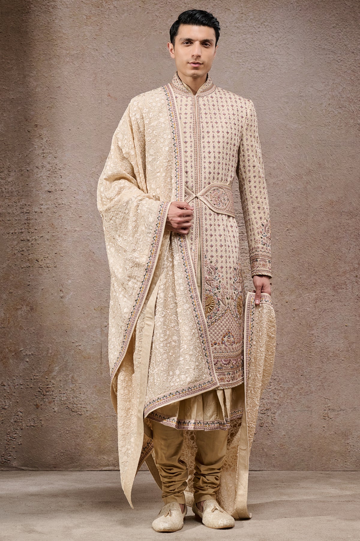 All Over Thread Embroidered Groom Sherwani Set