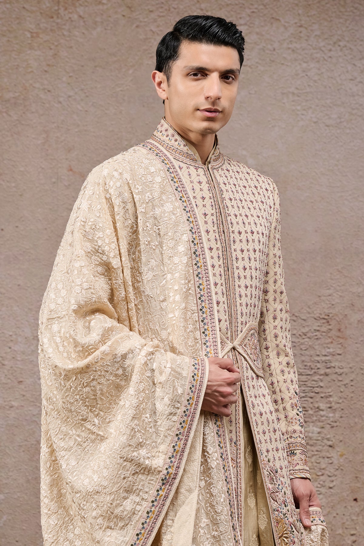 All Over Thread Embroidered Groom Sherwani Set