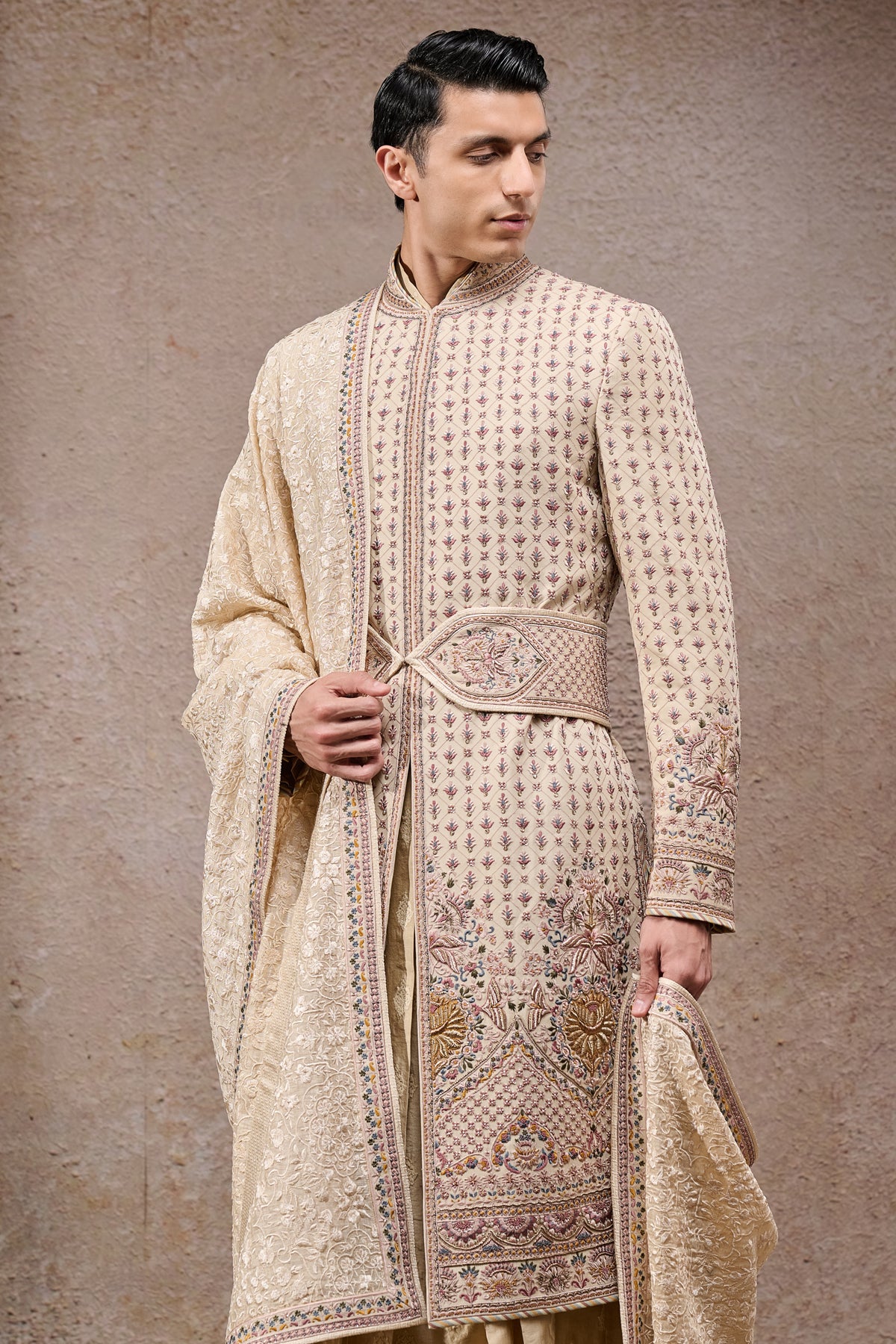 All Over Thread Embroidered Groom Sherwani Set