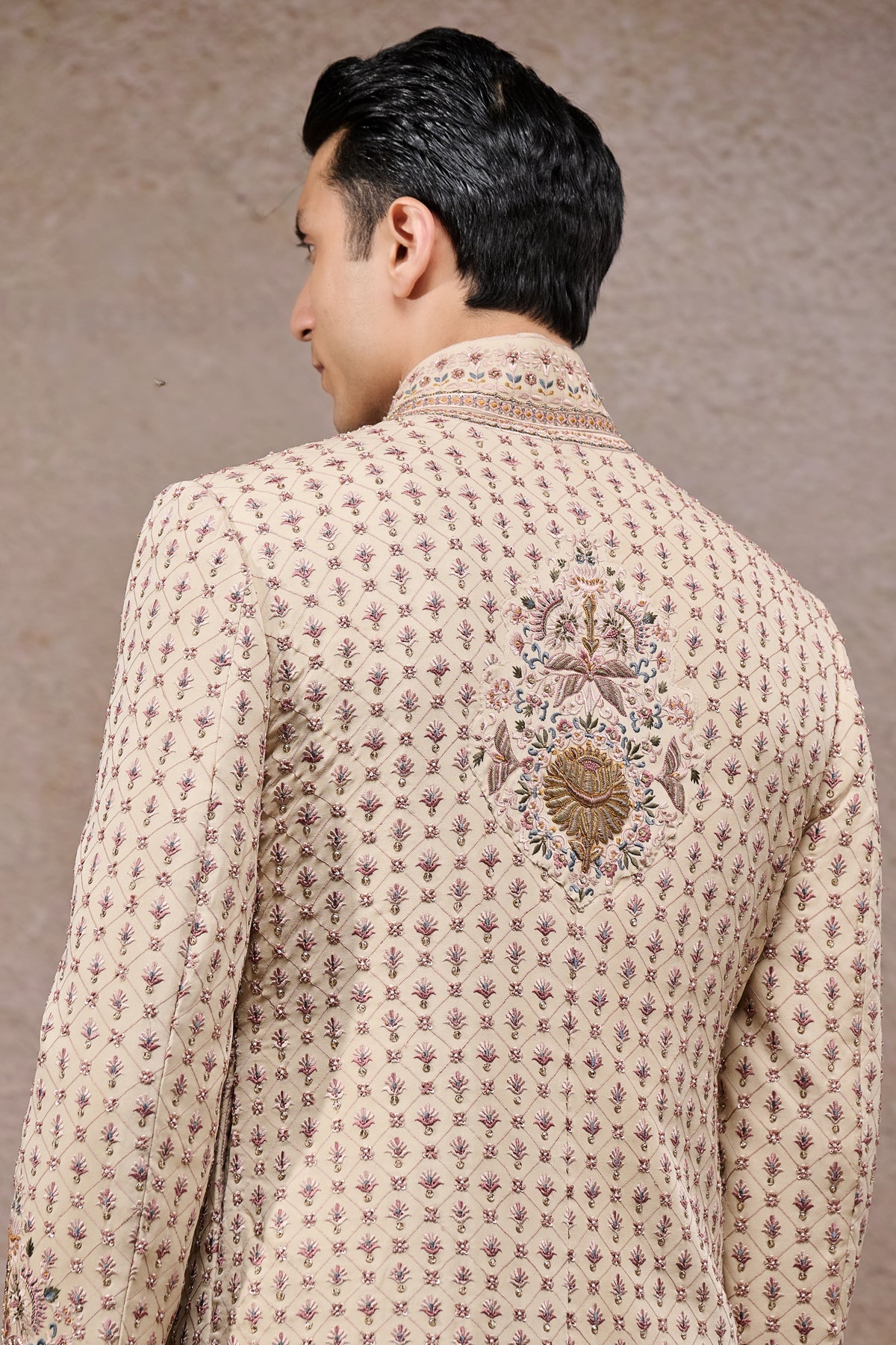 All Over Thread Embroidered Groom Sherwani Set