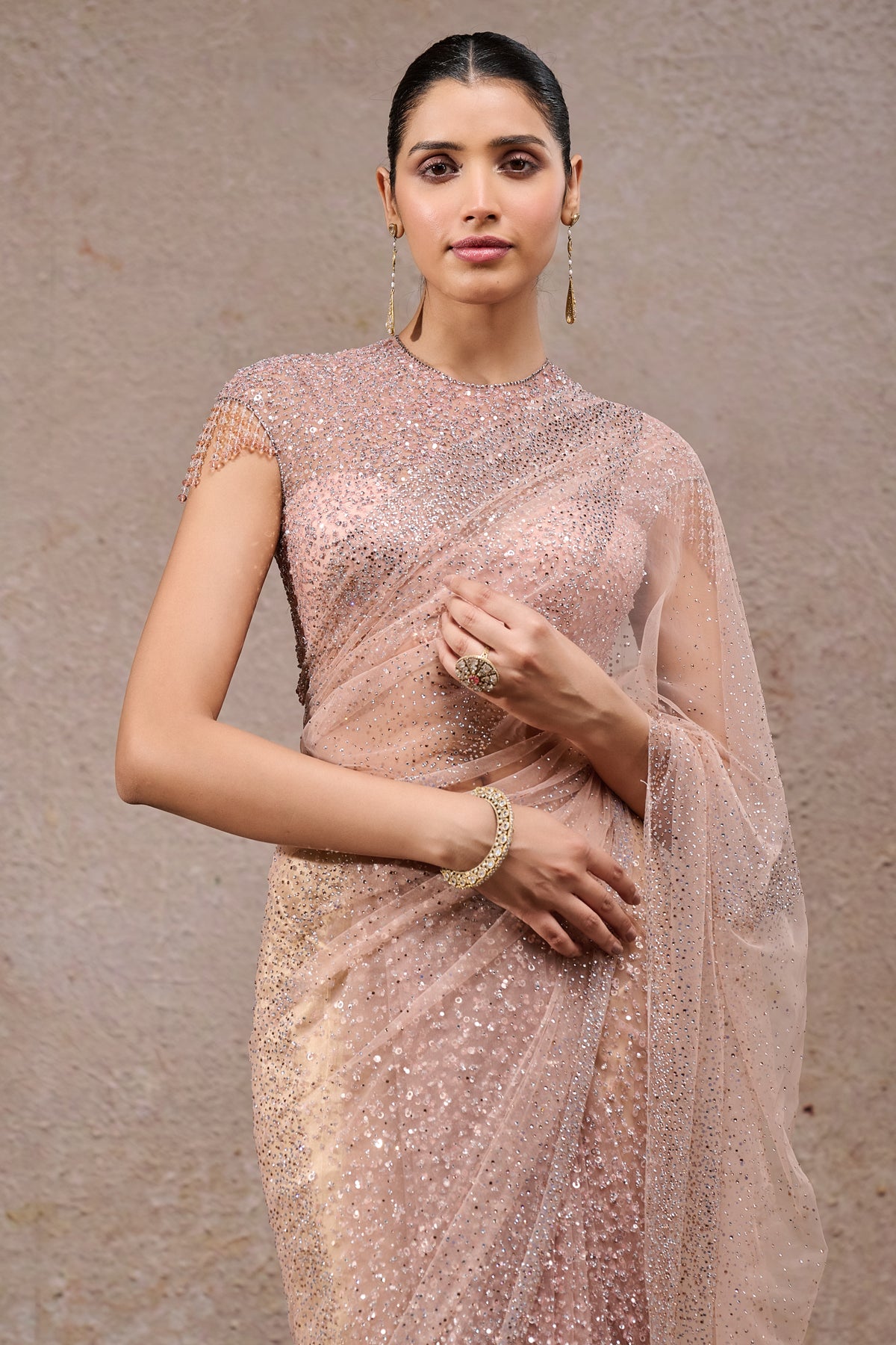 Crystal & Sequin Embroidered Saree