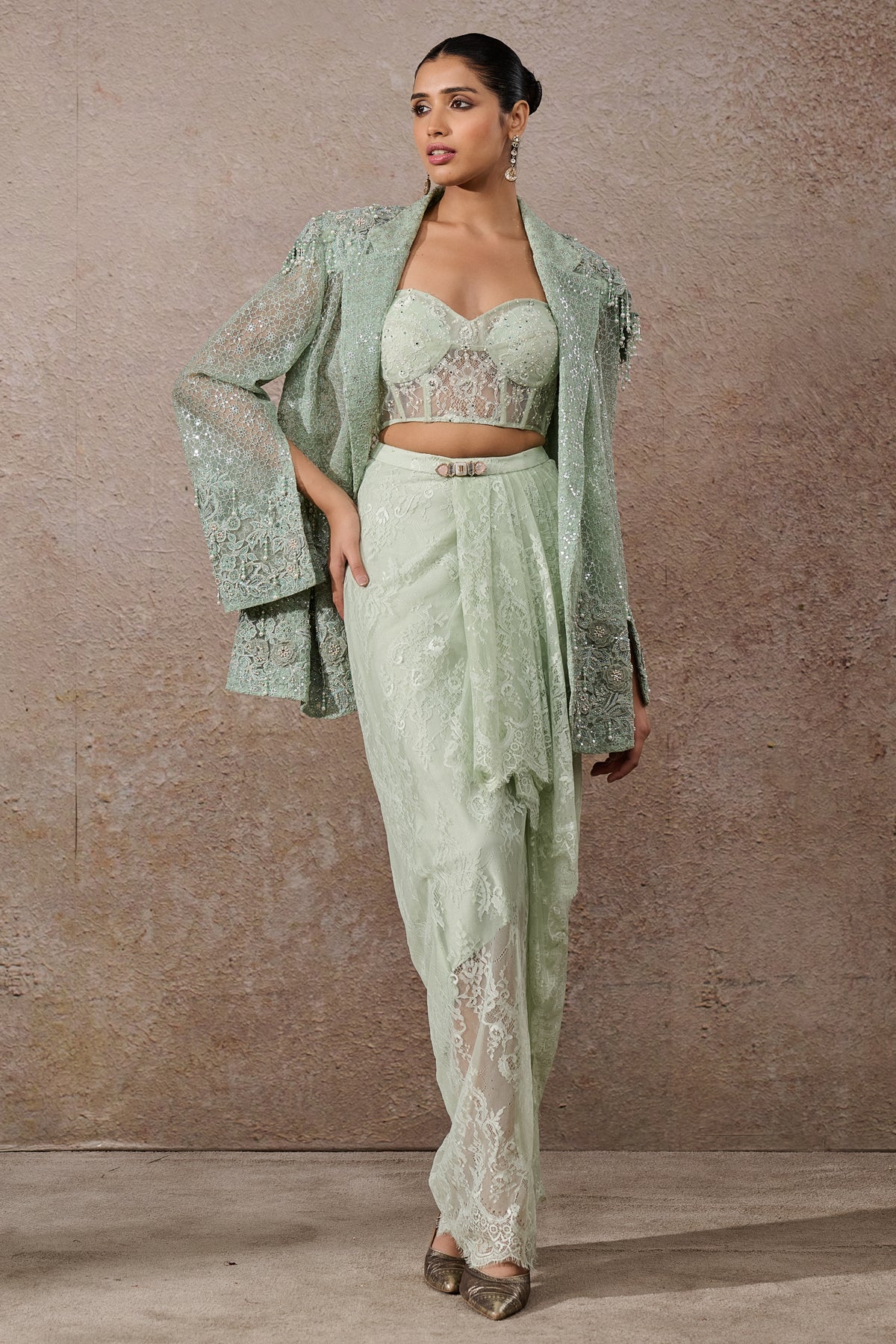 Hand Embroidered Sheer Jacket Co Ord Set