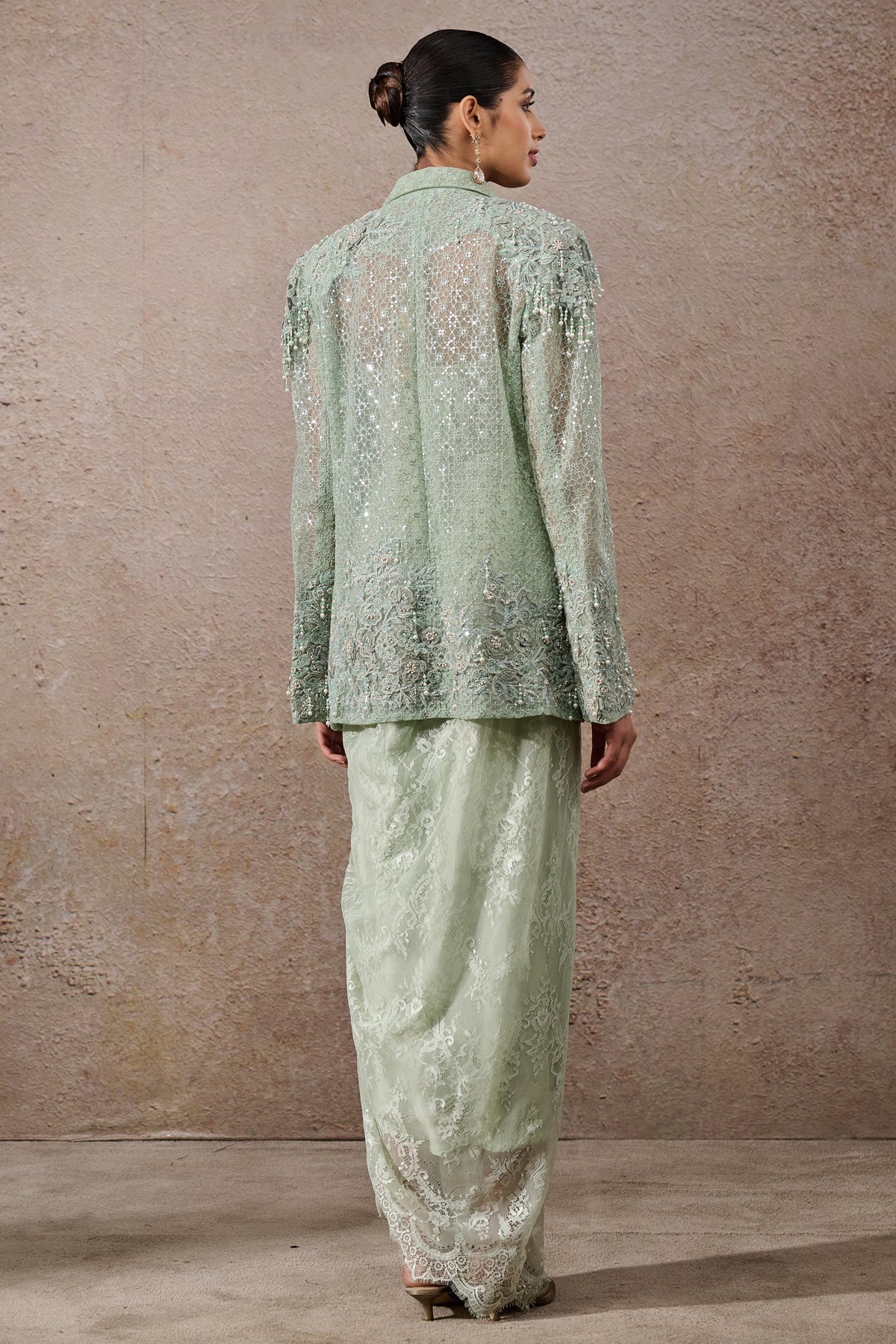 Hand Embroidered Sheer Jacket Co Ord Set