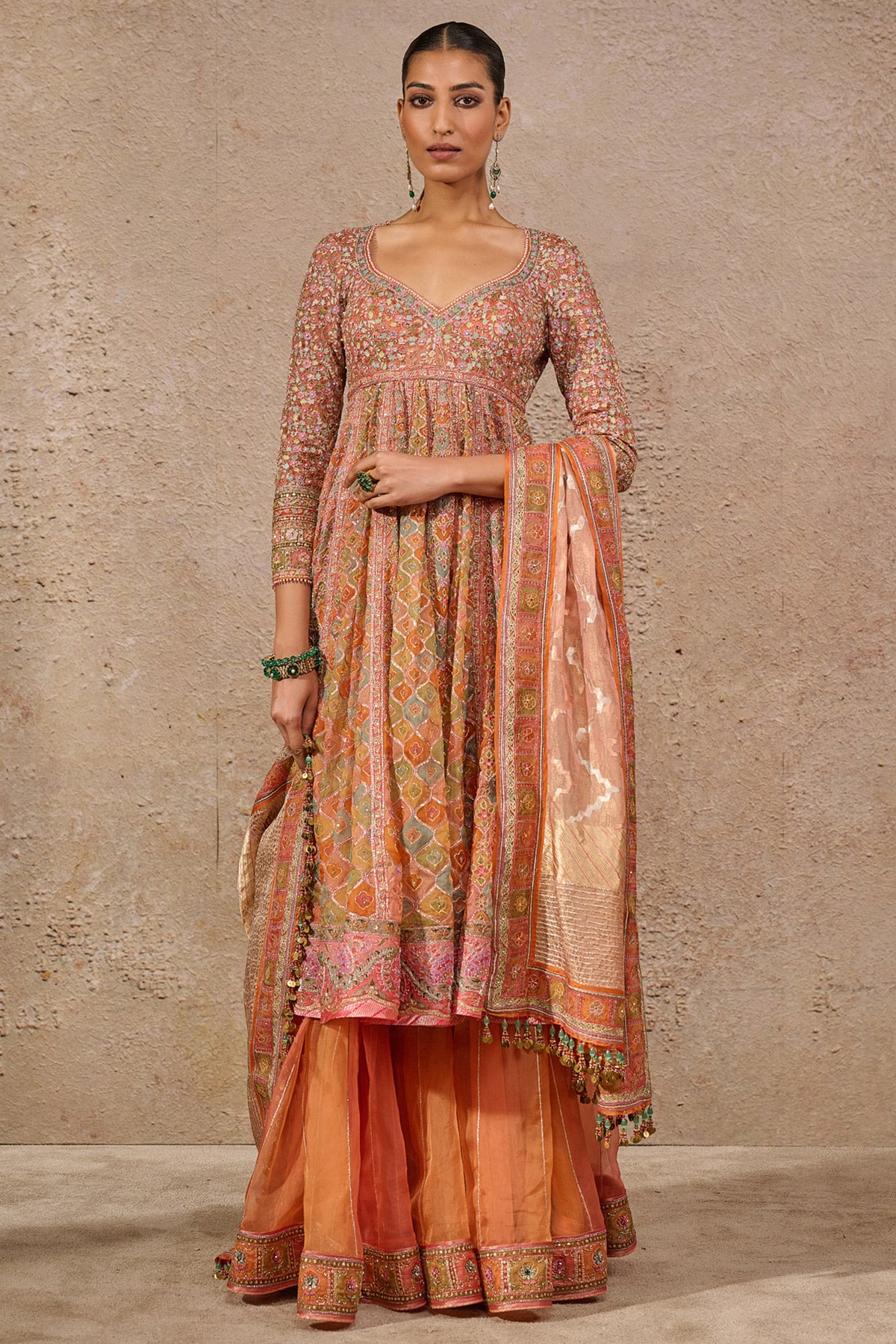 Aari Embroidered Kalidar Kurta & Sharara Set