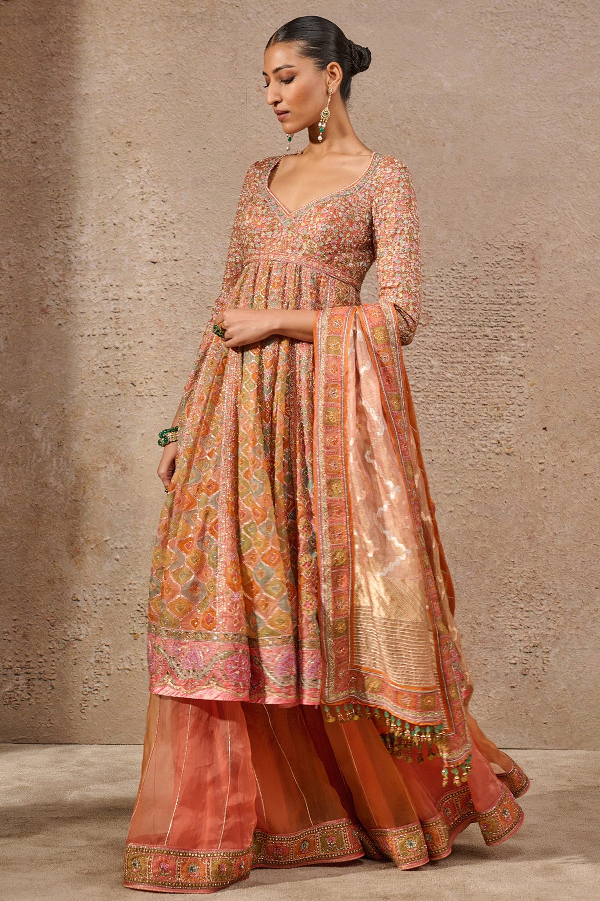 Aari Embroidered Kalidar Kurta & Sharara Set