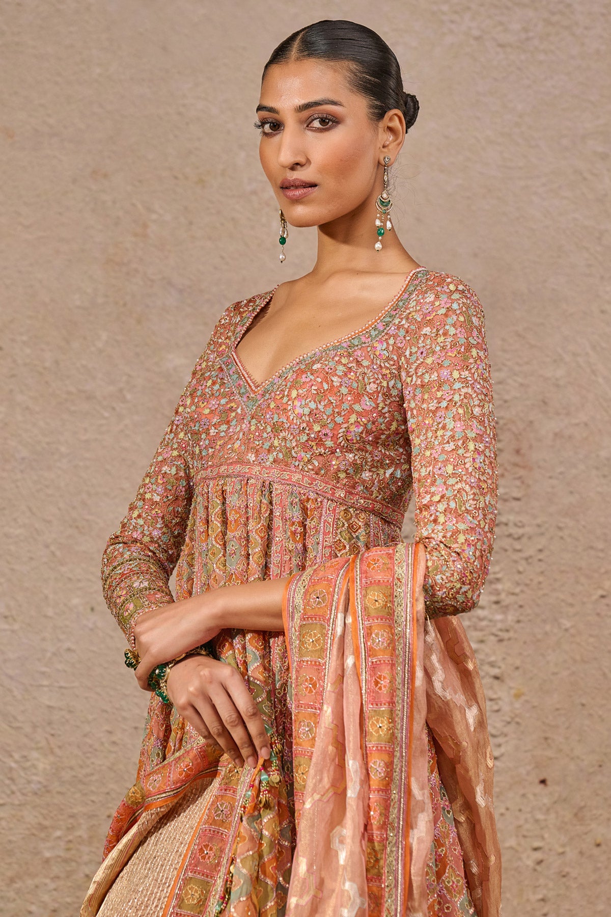 Aari Embroidered Kalidar Kurta & Sharara Set