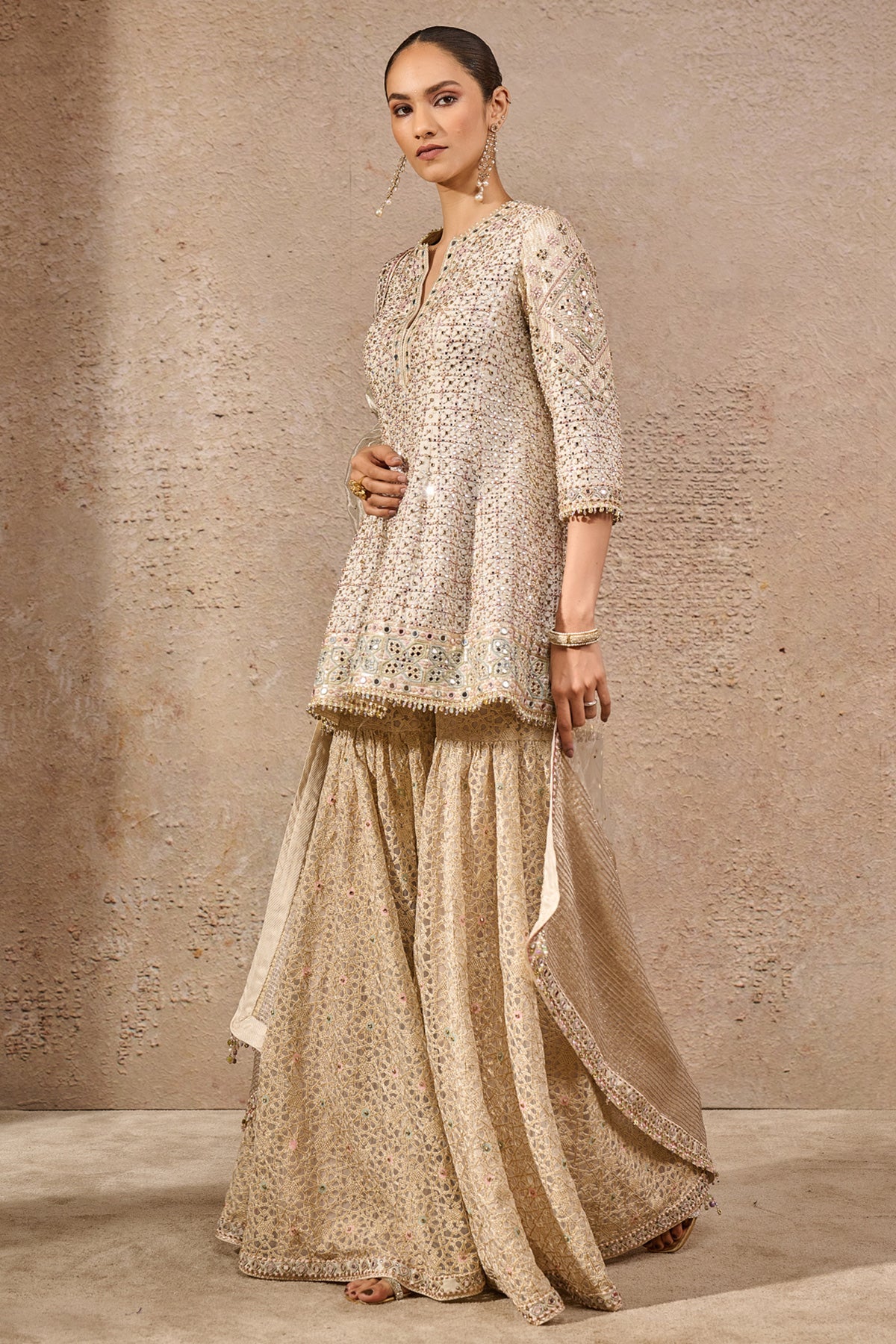 Hand Embroidered Mirror Work Sharara Set