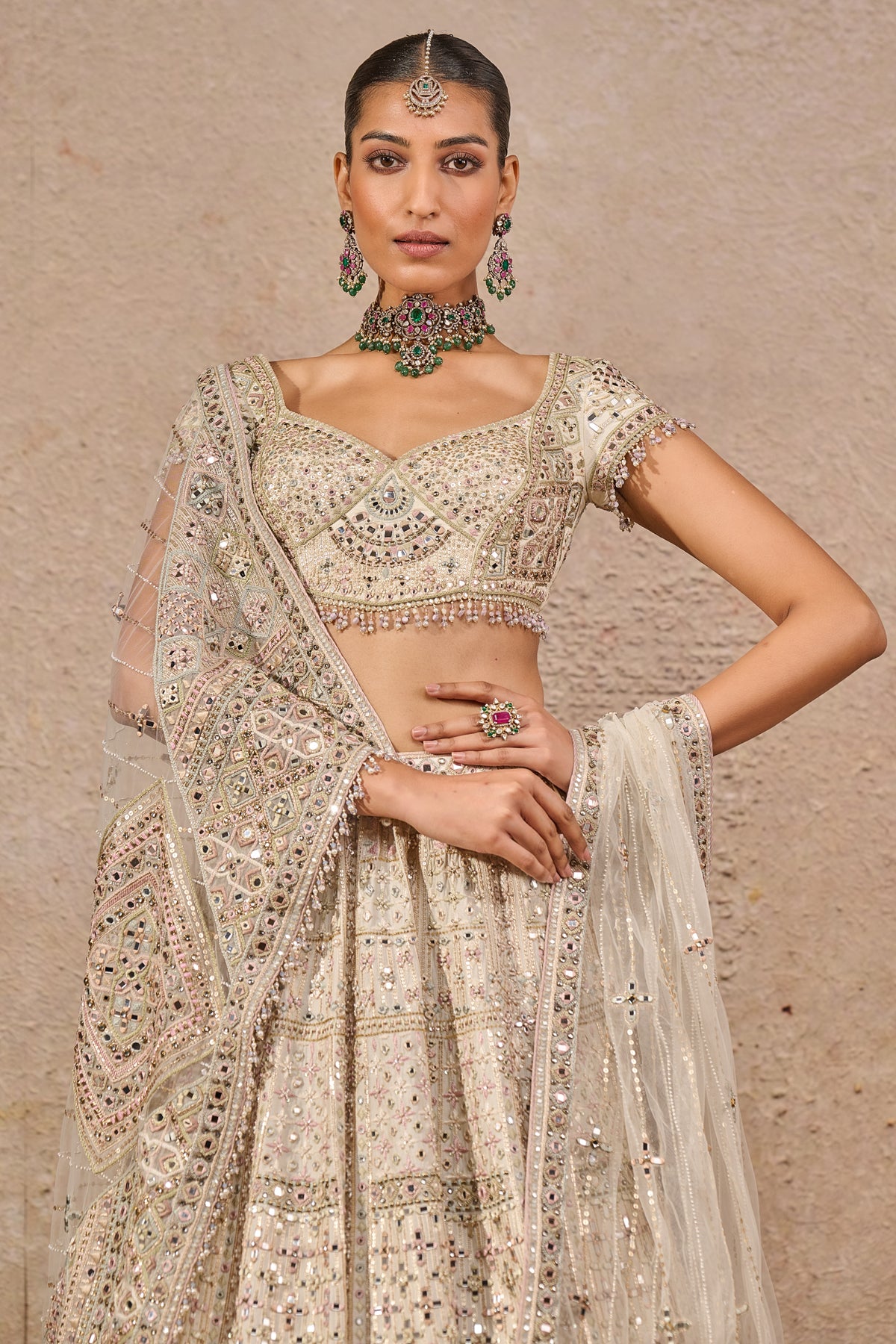 Hand Embroidered Mirror Work Lehenga
